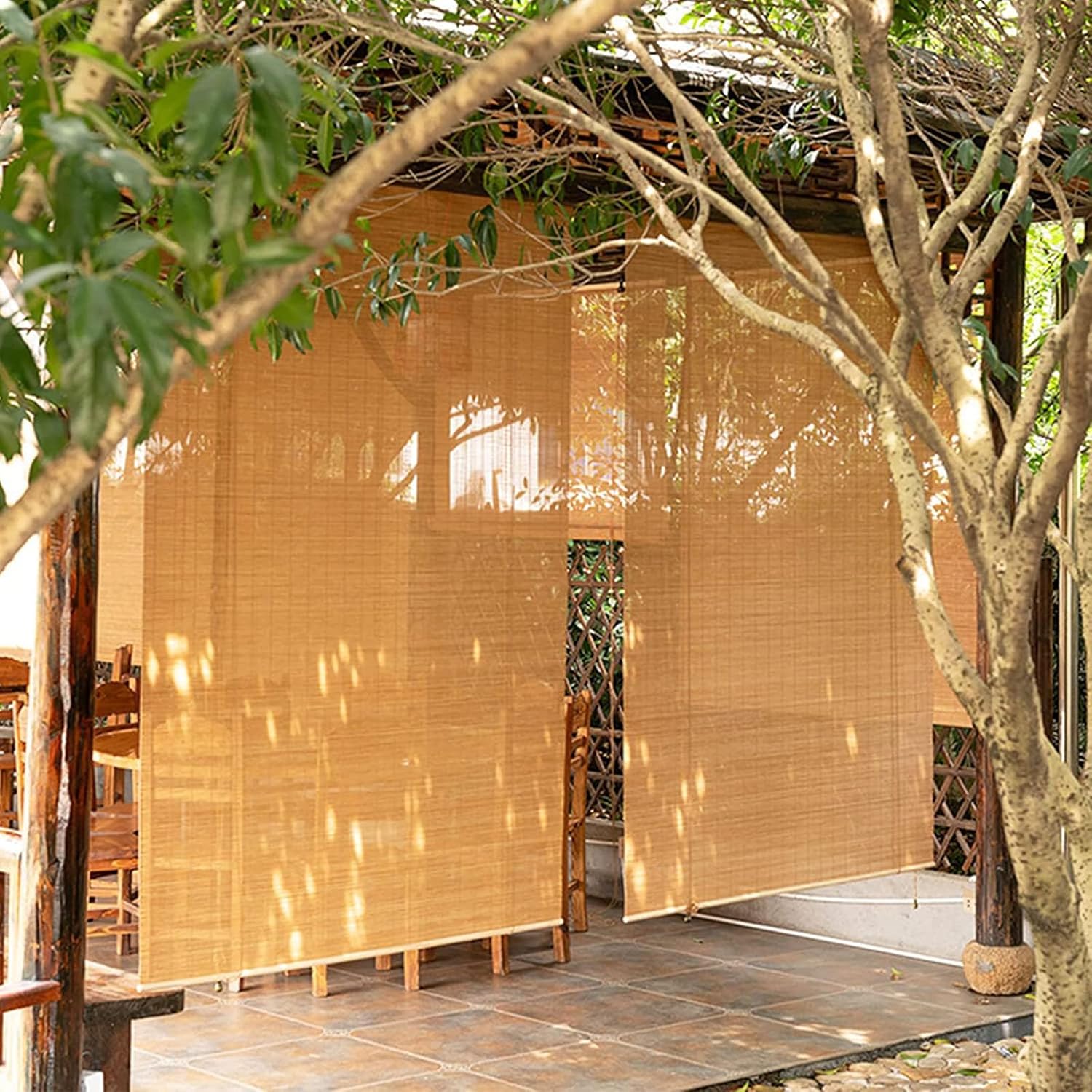 Persianas de bambú de bambú para exteriores, persianas enrollables de bambú para ventanas, persianas de bambú para patio, sin cordones para porche,