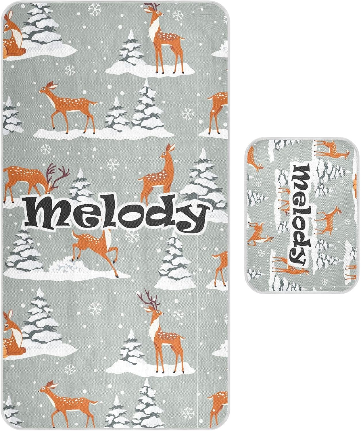 Custom Christmas Cartoon Deers Crib Mattress Protector Pad for Boys Girls Baby Ice Silk Mat Bed Crib Toddler Mattress Protector Cooling Mattress