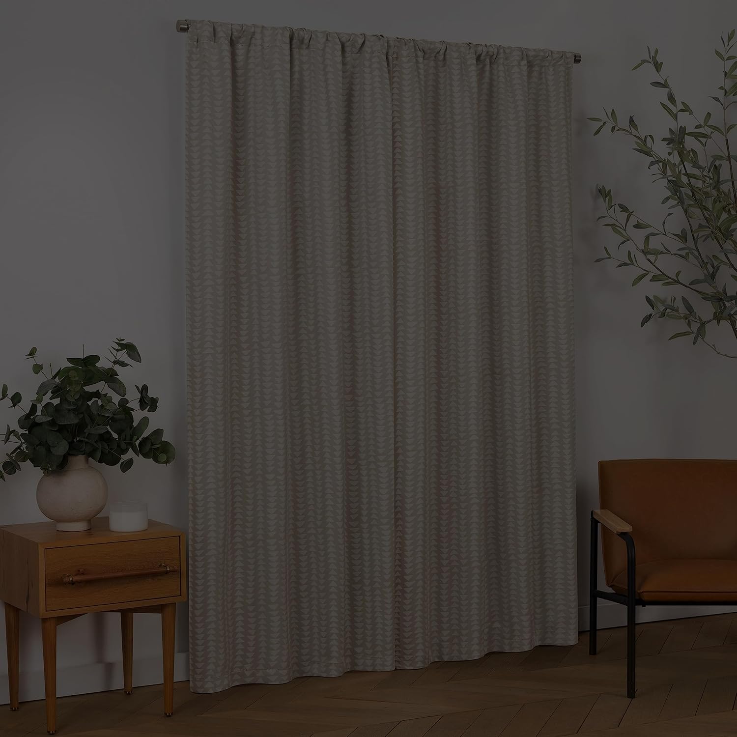 Eclipse Naya Geometric Thermaweave – Cortina opaca con bolsillo para cortinero de 37 x 63 pulgadas, color lino