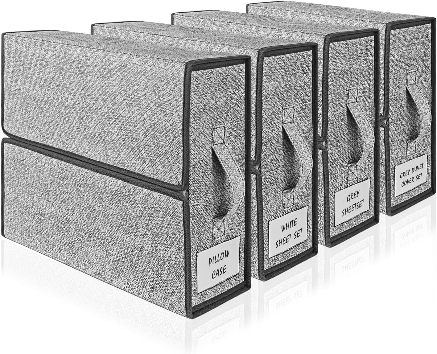 Organizadores y almacenamiento de sábanas, paquete de 4 organizadores de sábanas plegables y caja de almacenamiento para armario de lino,