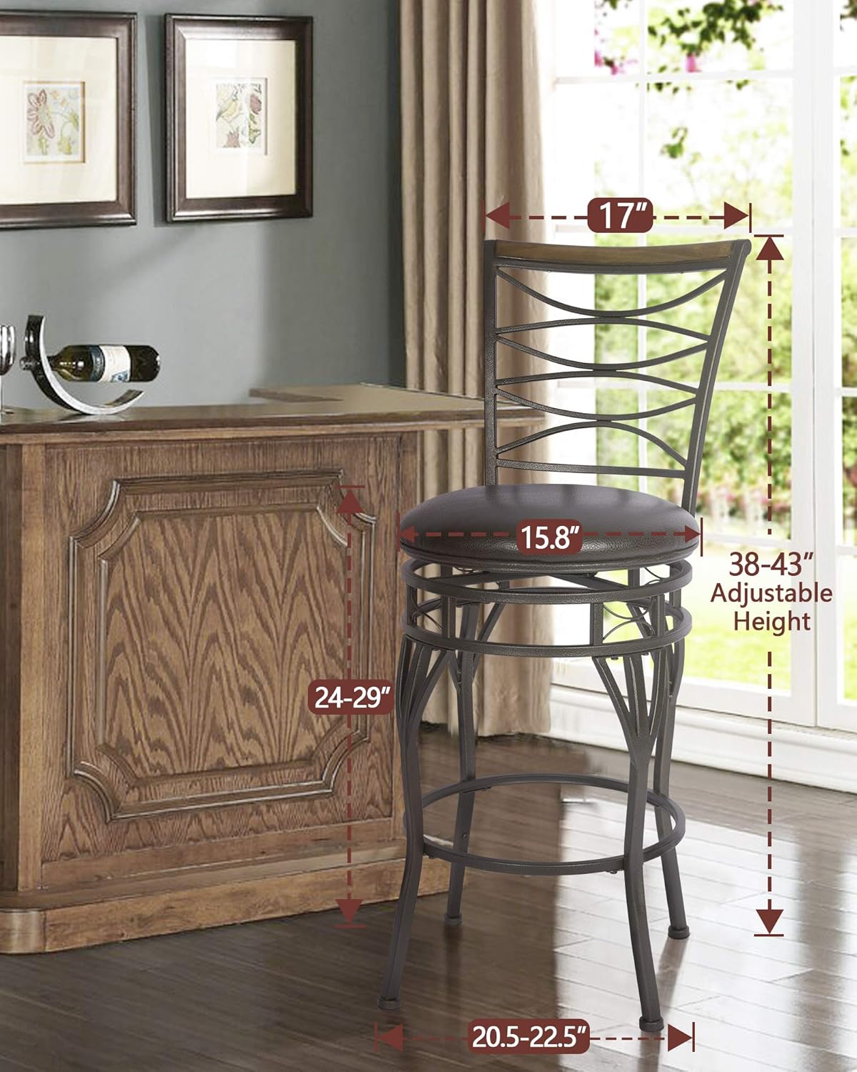 KATDANS Juego de 2 taburetes de bar giratorios de 2429 pulgadas, altura de asiento ajustable con respaldo, taburetes de isla de cocina de piel