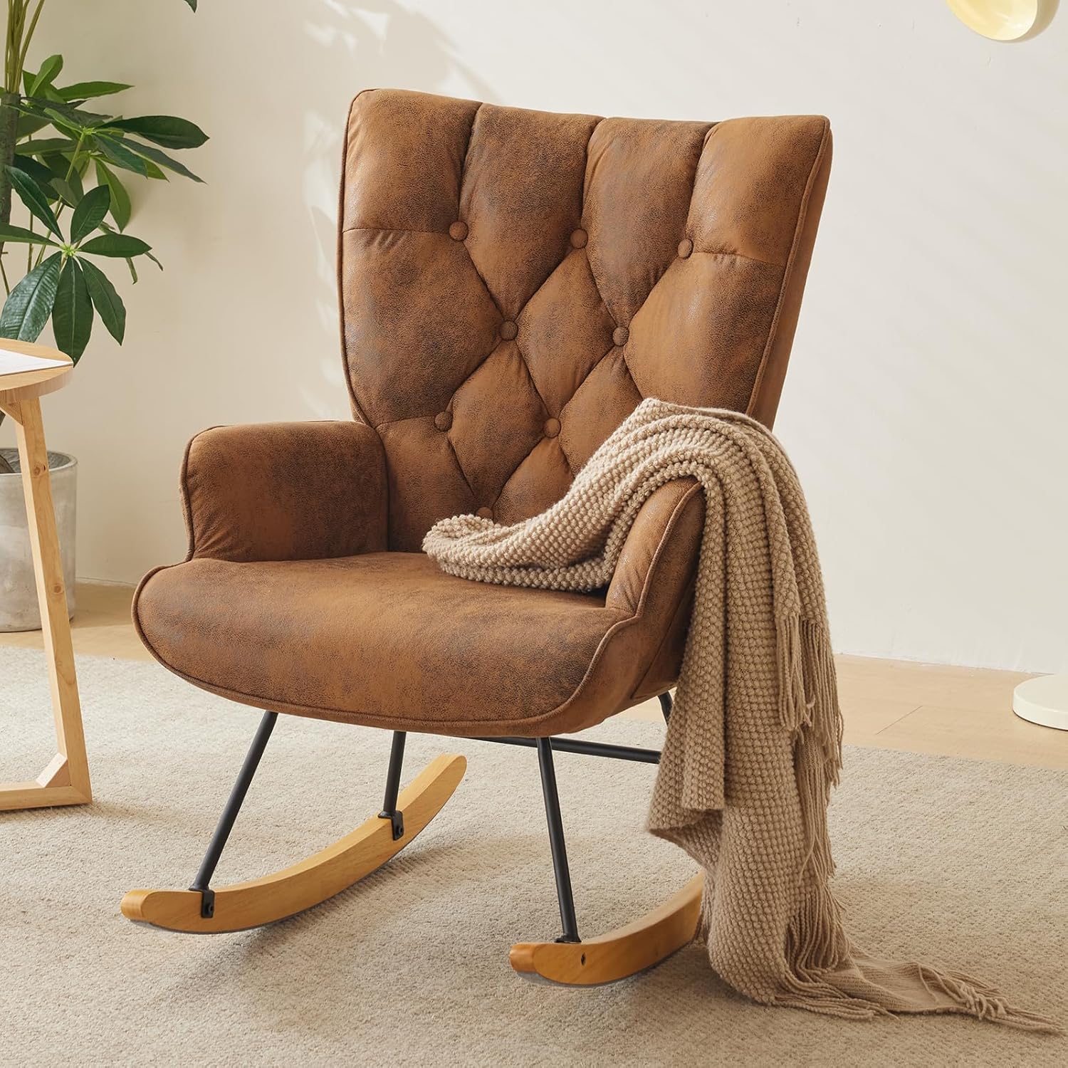 Mecedora para cuarto de bebé, tela estampada en caliente, tapizada, mecedora, mecedora, asiento acolchado con respaldo alto, silla auxiliar cómoda