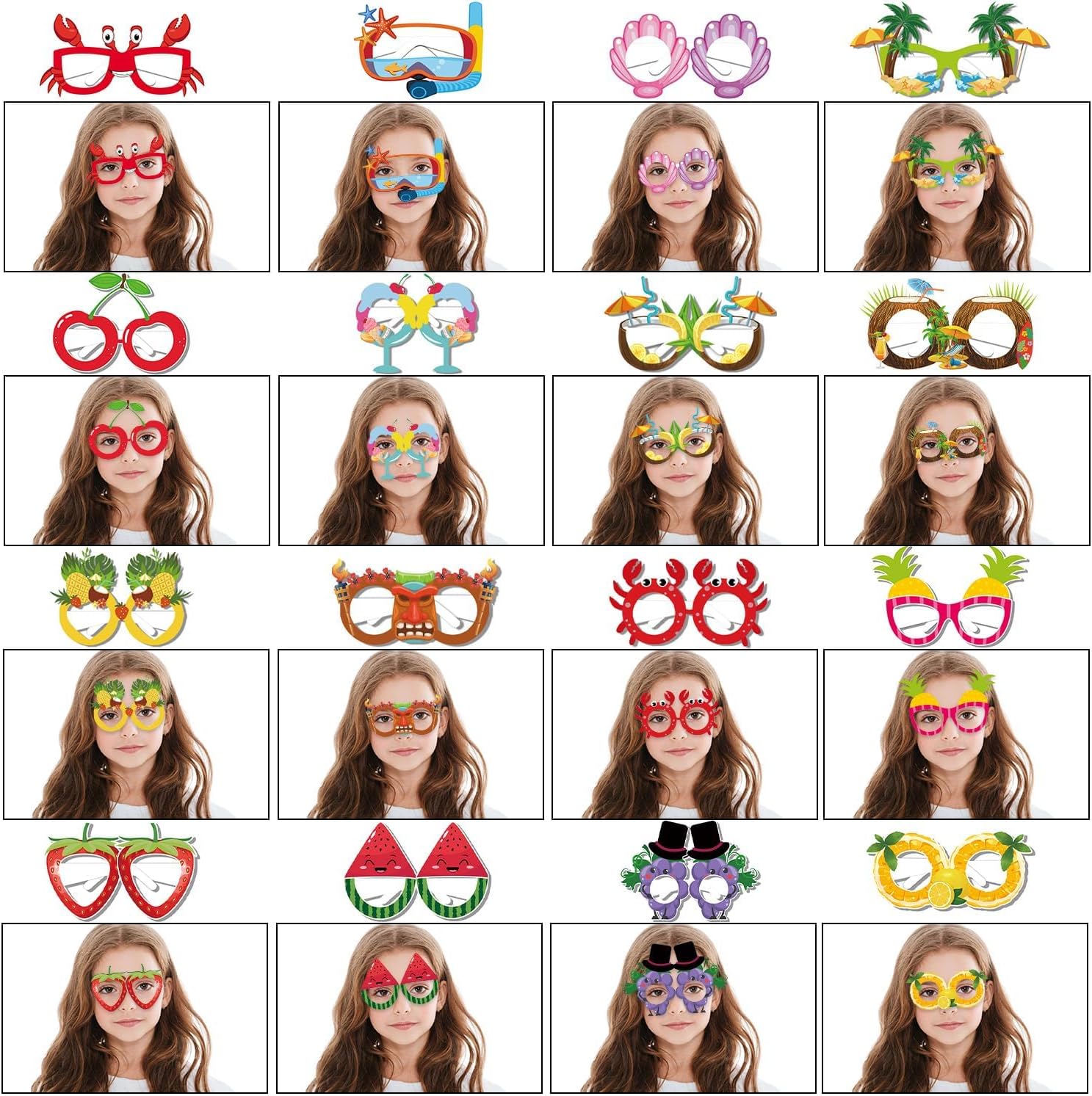 Lessgel – Gafas hawaianas de 18 estilos para recuerdos de fiesta, decoración tropical de fiesta en la piscina, divertidas gafas de sol de papel,