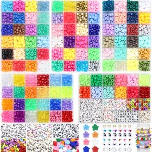 BIBOKLTIY Kit de fabricación de pulseras de cuentas de poni, 108 colores para pulseras de amistad, 3600 cuentas Kandi con cuentas de letras y BIBOKLTIY Kit de fabricación de pulseras de cuentas de poni, 108 colores para pulseras de amistad, 3600 cuentas Kandi con cuentas de letras y