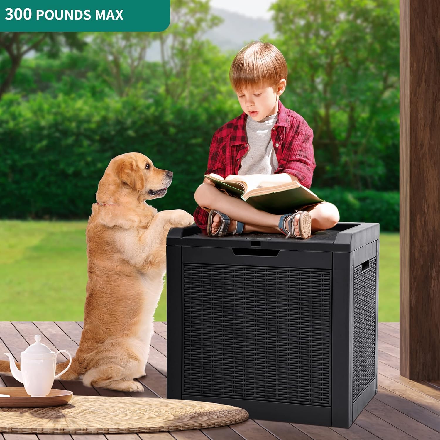 YITAHOME Caja de cubierta de 32 galones, almacenamiento de resina con tapa con cerradura y asas laterales, contenedor pequeño para interior y