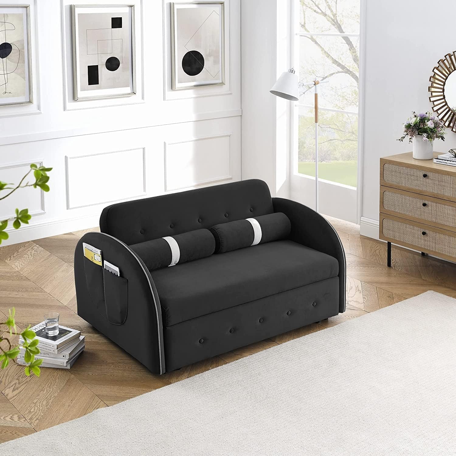 Sofá biplaza convertible 3 en 1 con cama extraíble y respaldo ajustable, sillón reclinable plegable multifuncional, sillón reclinable y tapizado,