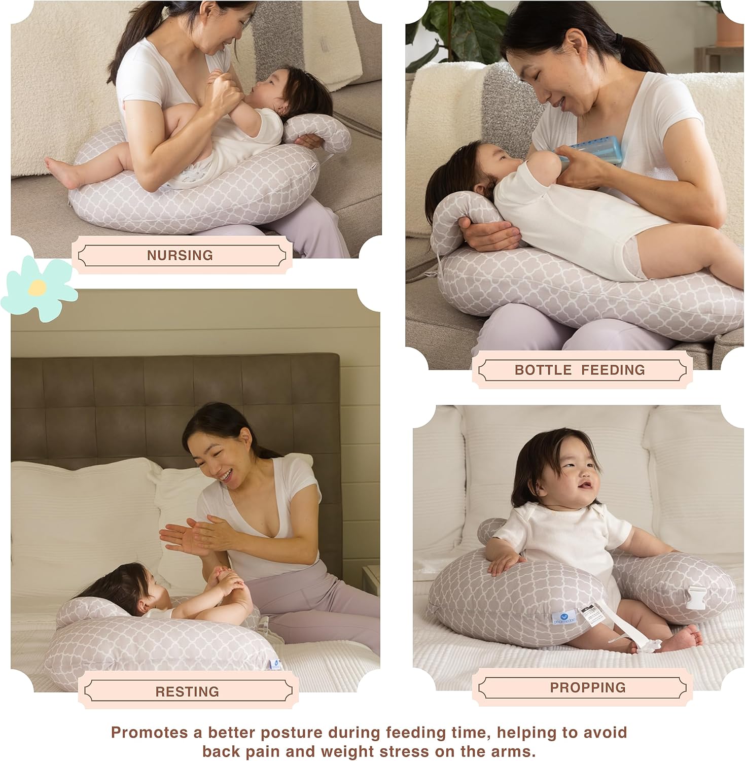 Pharmedoc Almohada de lactancia para lactancia materna – Almohadas de lactancia materna con reposacabezas y correas ajustables para la cintura –