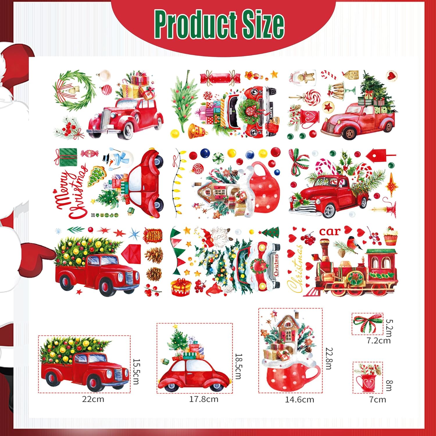 Adhesivos de Navidad para ventana, decoración de ventanas de Navidad, calcomanías de invierno para ventana, grandes, copo de nieve, coche, Papá