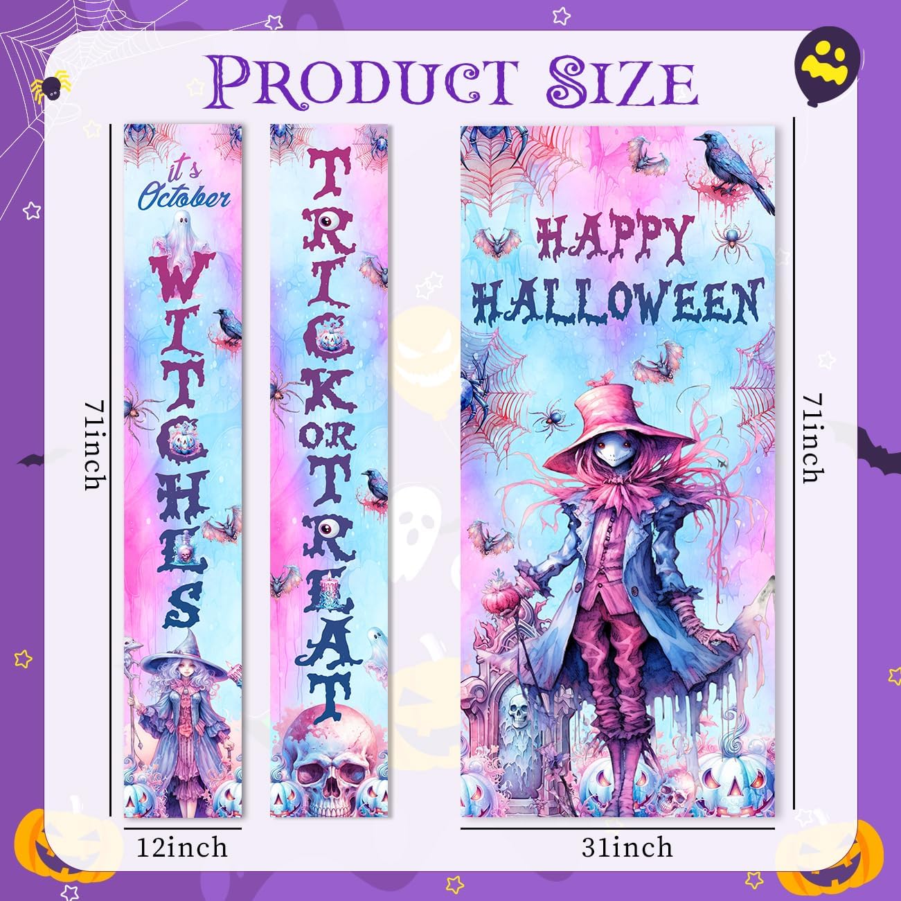 Decoraciones de Halloween al aire libre Trick or Treat & It’s October Witches Front Porch Banners para decoración de puerta de Halloween decoración