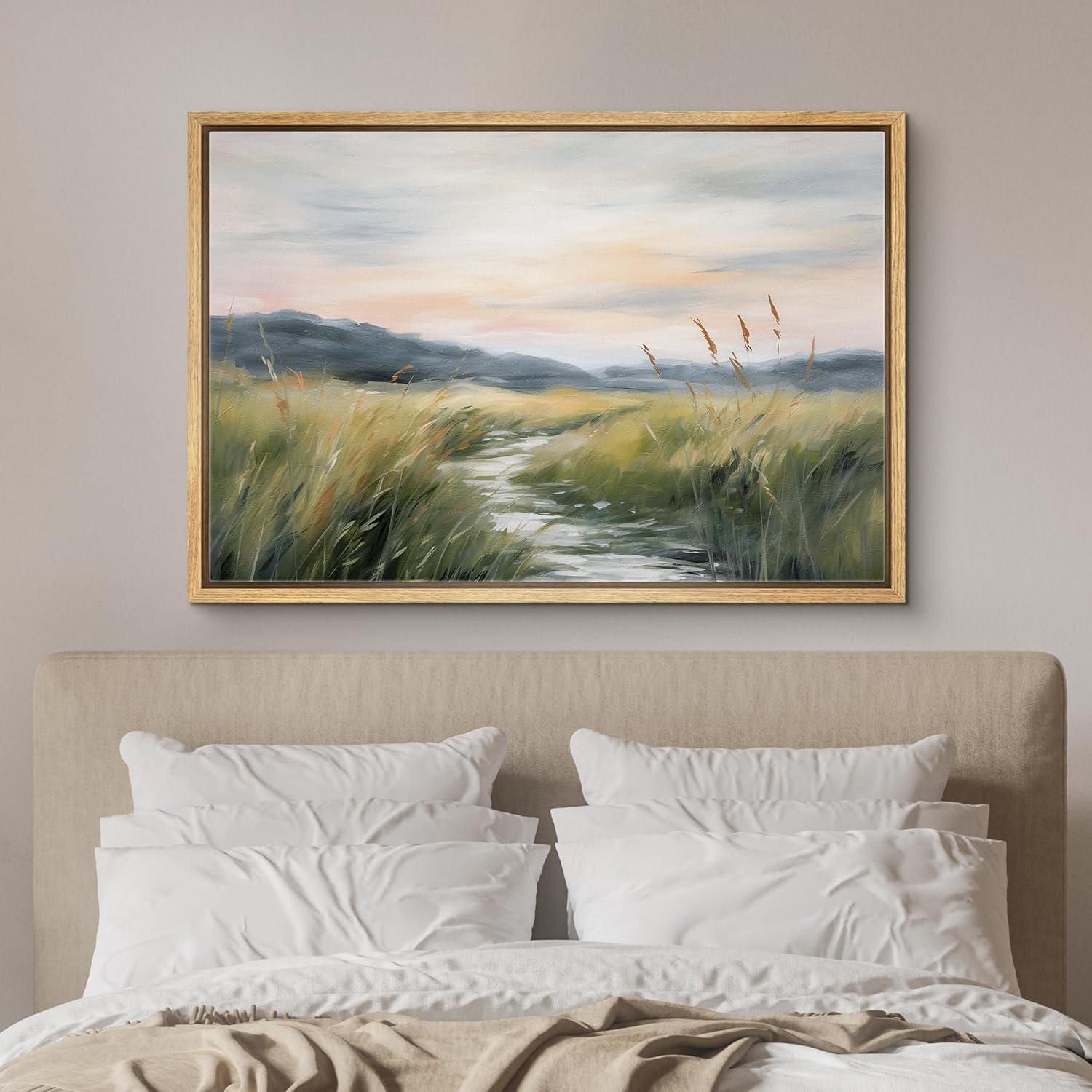 SIGNFORD Lienzo enmarcado para pared, puesta de sol, montaña, pantano, pantano, río, lago, naturaleza, ilustraciones de área silvestre, arte