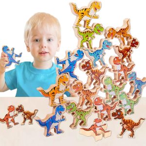 Juguetes de dinosaurio apilables de madera para niños, 16 piezas de juguete de dinosaurio para niños de 3 a 5 años, juguetes Montessori, juego de Juguetes de dinosaurio apilables de madera para niños, 16 piezas de juguete de dinosaurio para niños de 3 a 5 años, juguetes Montessori, juego de