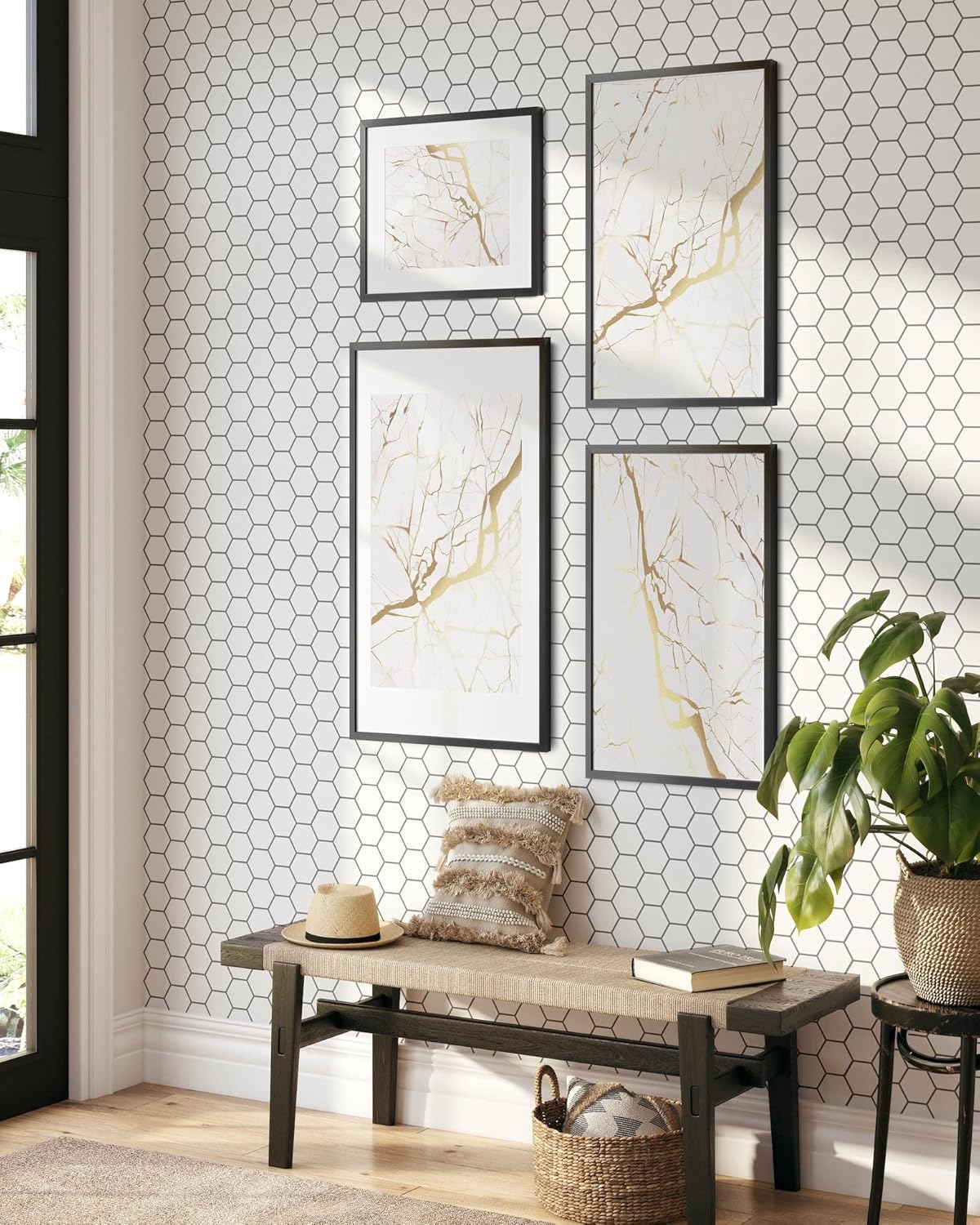 Coloritto Papel tapiz hexagonal  Papel tapiz autoadhesivo extraíble de azulejos blancos y negros  Papel tapiz geométrico para despegar y pegar (1