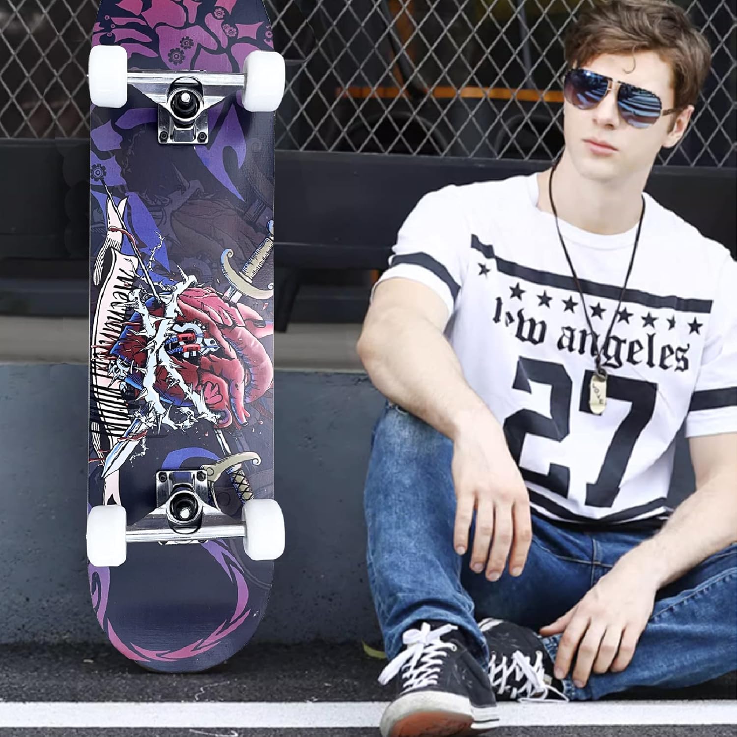 Anyfun Patinetas Pro completas para principiantes, niñas, niños, jóvenes, adolescentes, adultos, 31 x 8 pulgadas, patinetas de 7 capas de arce