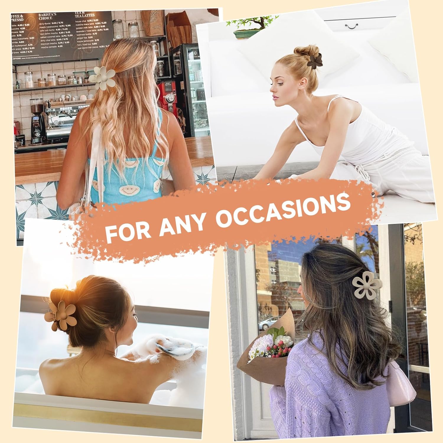 cobinaan Pinzas para el cabello de flores, 9 pinzas grandes para el cabello grueso para mujer, pinzas de garra mate medianas, bonitos 3 estilos,