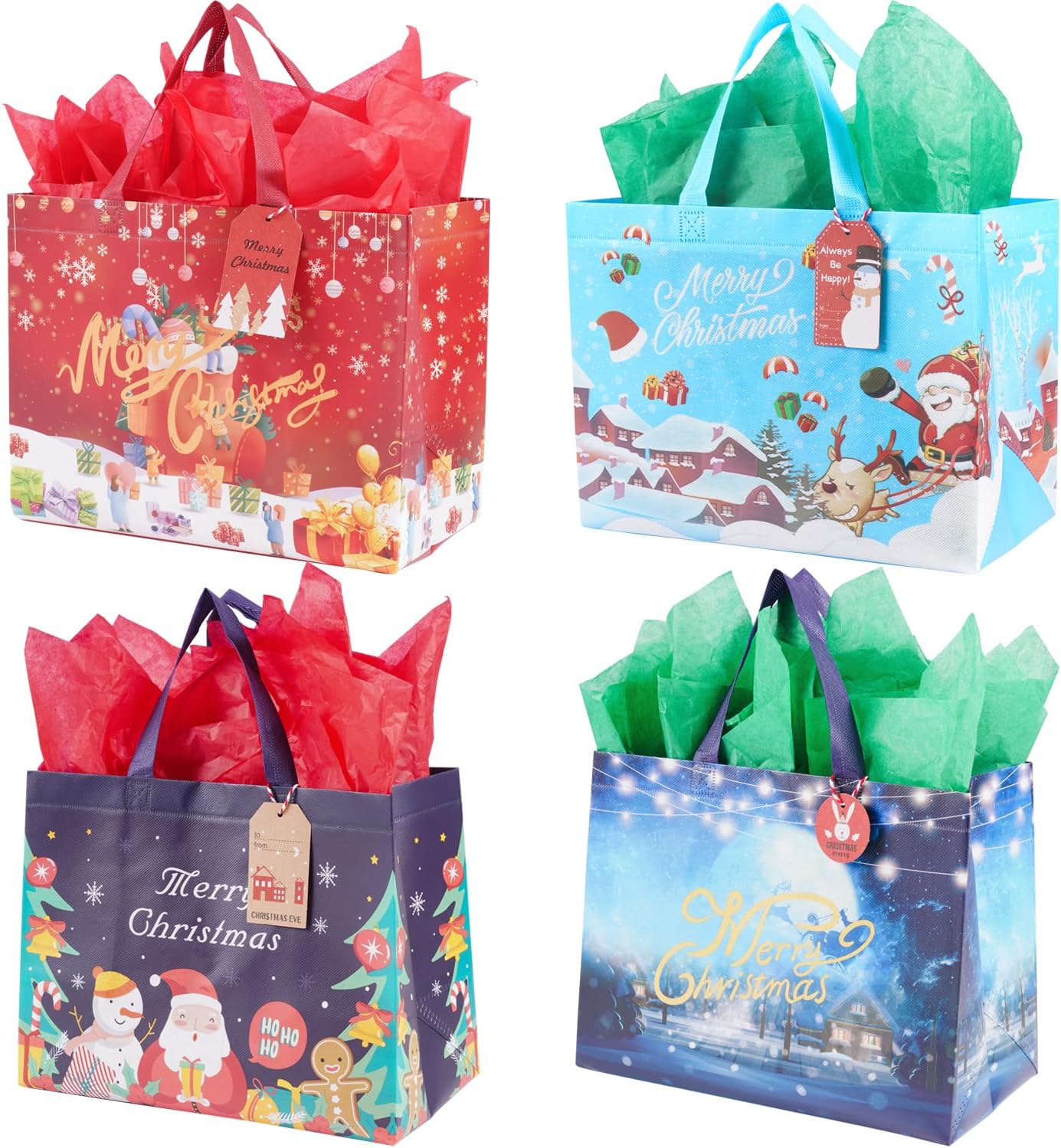 Ranfashiong 10 bolsas reutilizables de Navidad no tejidas con papel de seda para envolturas de fiestas de Navidad, bolsas de regalo de compras de