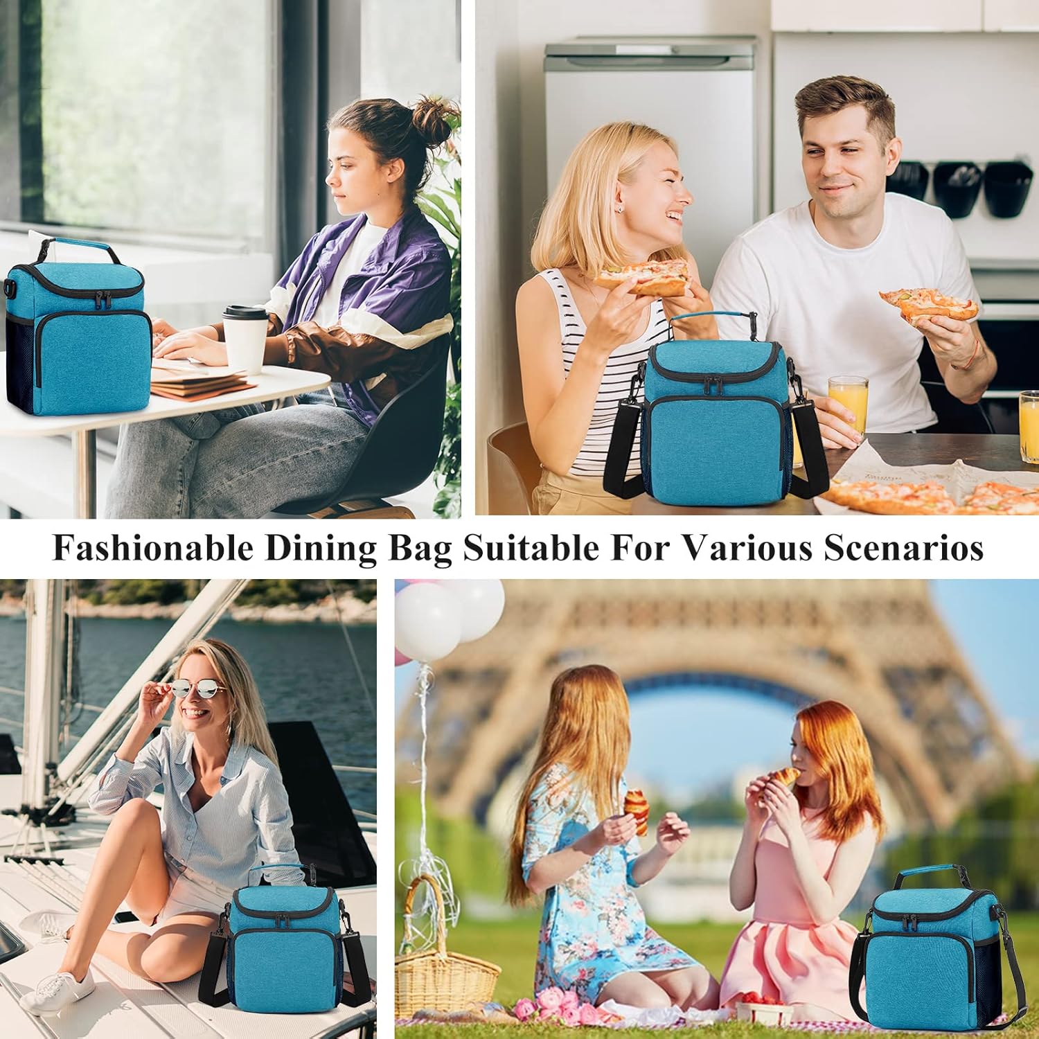 Lonchera para hombres, bolsa de almuerzo aislada para mujer con correa de hombro ajustable, bolsa enfriadora con soporte para bebidas para adultos,