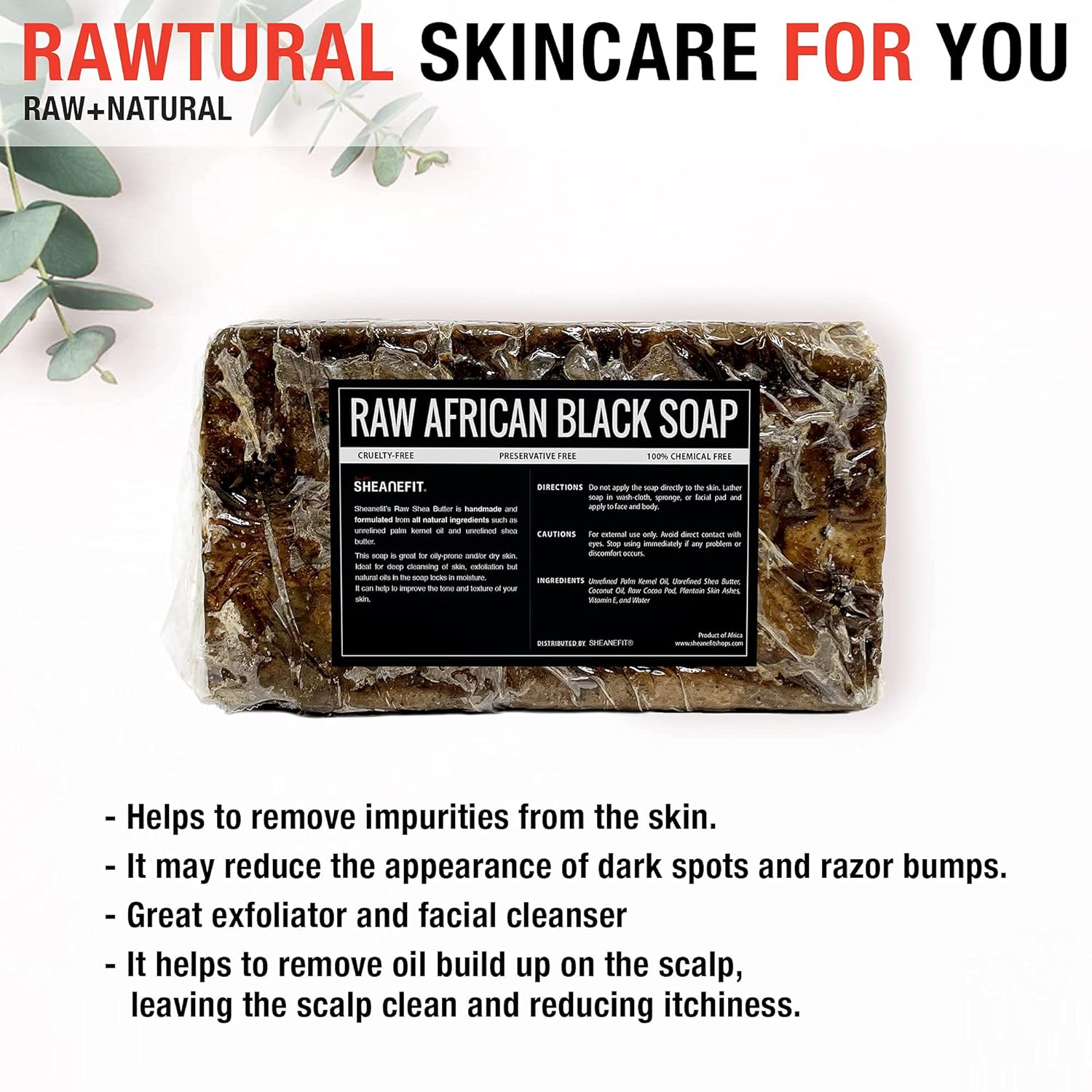 Sheanefit Barra de jabón negro africano crudo, para todo tipo de piel, cara, cuerpo, barras a granel de jabón para el cabello (1 libra)