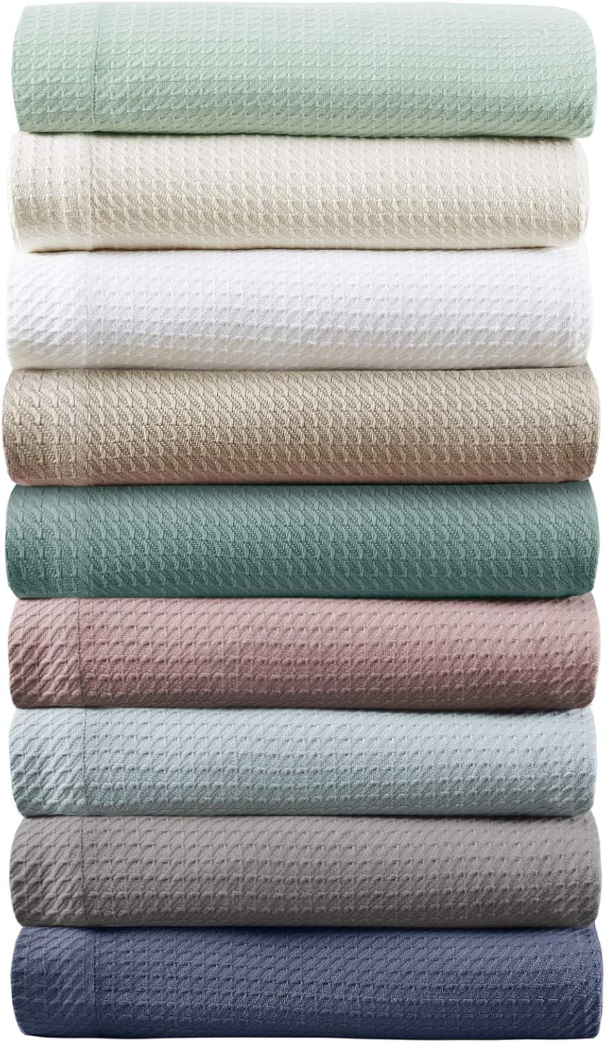 Madison Park Manta suave 100% algodón egipcio, transpirable, acogedora, diseño clásico de punto gofre, lujosa funda ligera para todas las