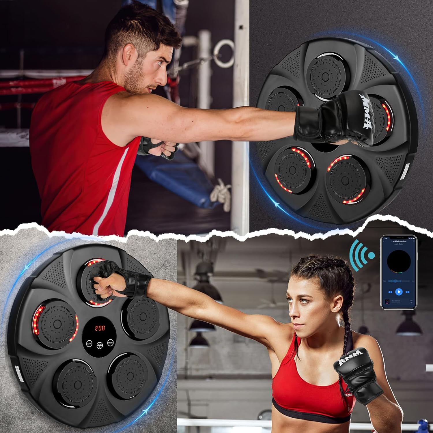 Máquina electrónica inteligente de boxeo de música, máquina de boxeo montada en la pared, máquina de entrenamiento inteligente de boxeo para el