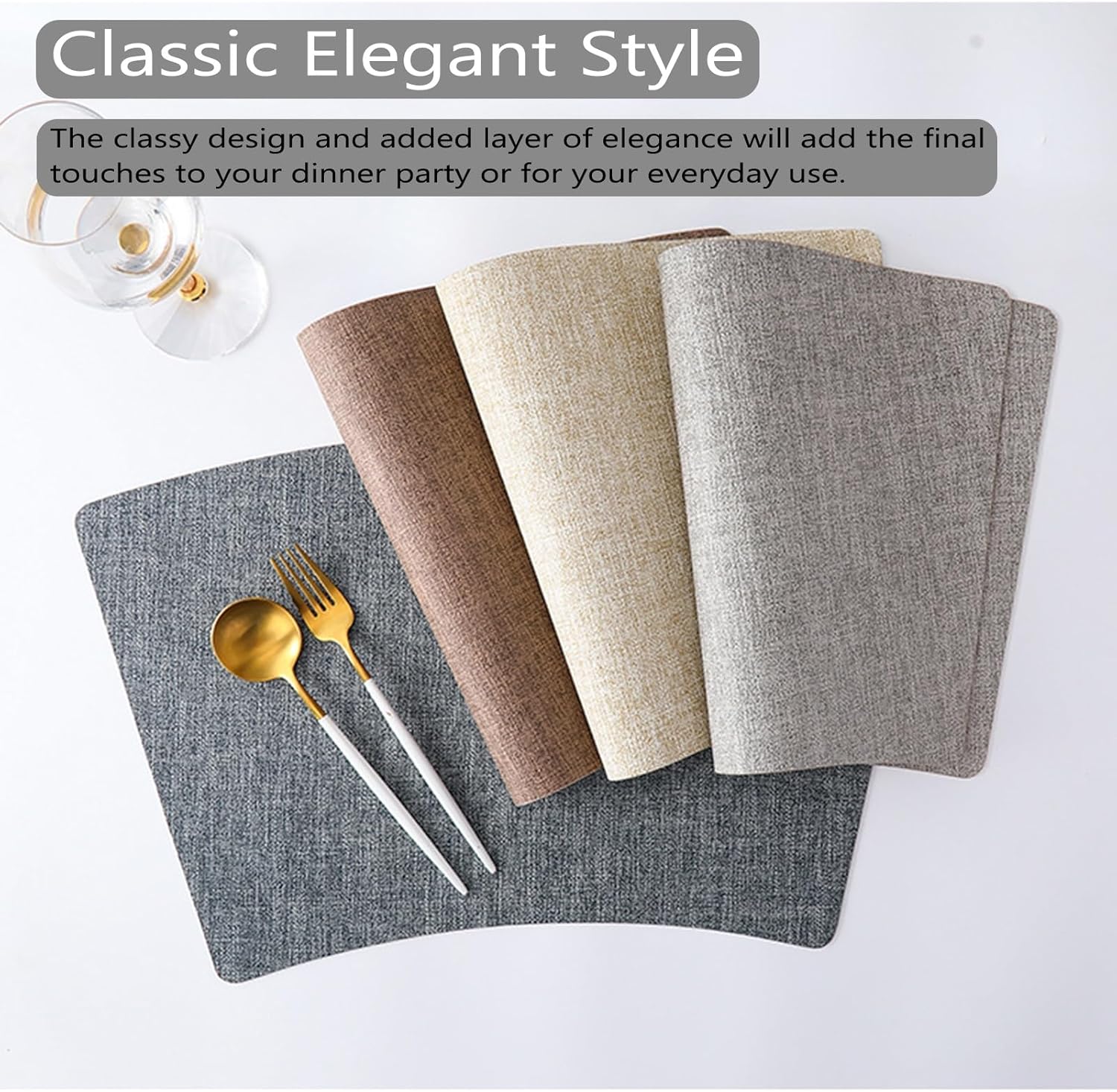 Juego de manteles individuales 468 para mesa de comedor, lavables, resistentes al calor, antideslizantes, de poliuretano (color beige, tamaño