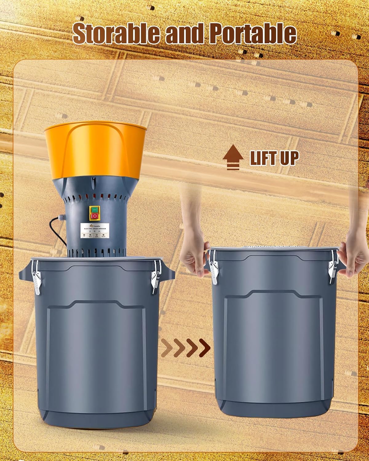 FoundGo Molinillo de molino de grano de alimentación agrícola eléctrica de 13.2gal para especias de maíz de trigo con 5 filtros 110V 1000W 50L