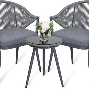 NUU GARDEN Juego de 3 piezas de bistró para exteriores, juego de patio de conversación de cuerda tejida, muebles de aluminio para todo tipo de NUU GARDEN Juego de 3 piezas de bistró para exteriores, juego de patio de conversación de cuerda tejida, muebles de aluminio para todo tipo de
