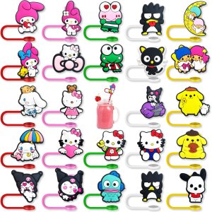 Fundas de popote de anime para accesorios de pajilla, protectores de popote de dibujos animados, para popotes reutilizables (24) Fundas de popote de anime para accesorios de pajilla, protectores de popote de dibujos animados, para popotes reutilizables (24)