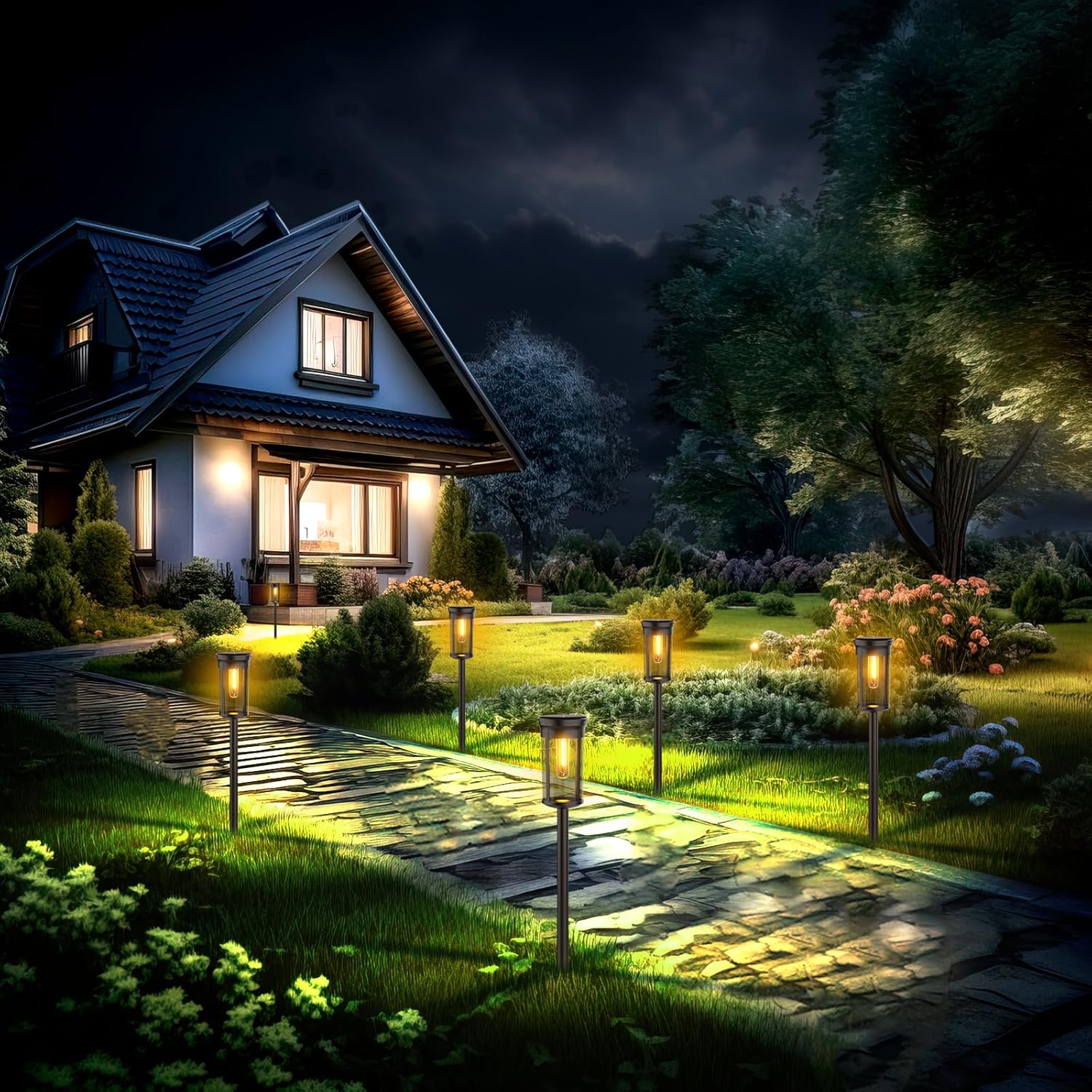 Luces solares para caminos al aire libre, paquete de 8 luces para exteriores, impermeables, encendidoapagado automático, luces solares