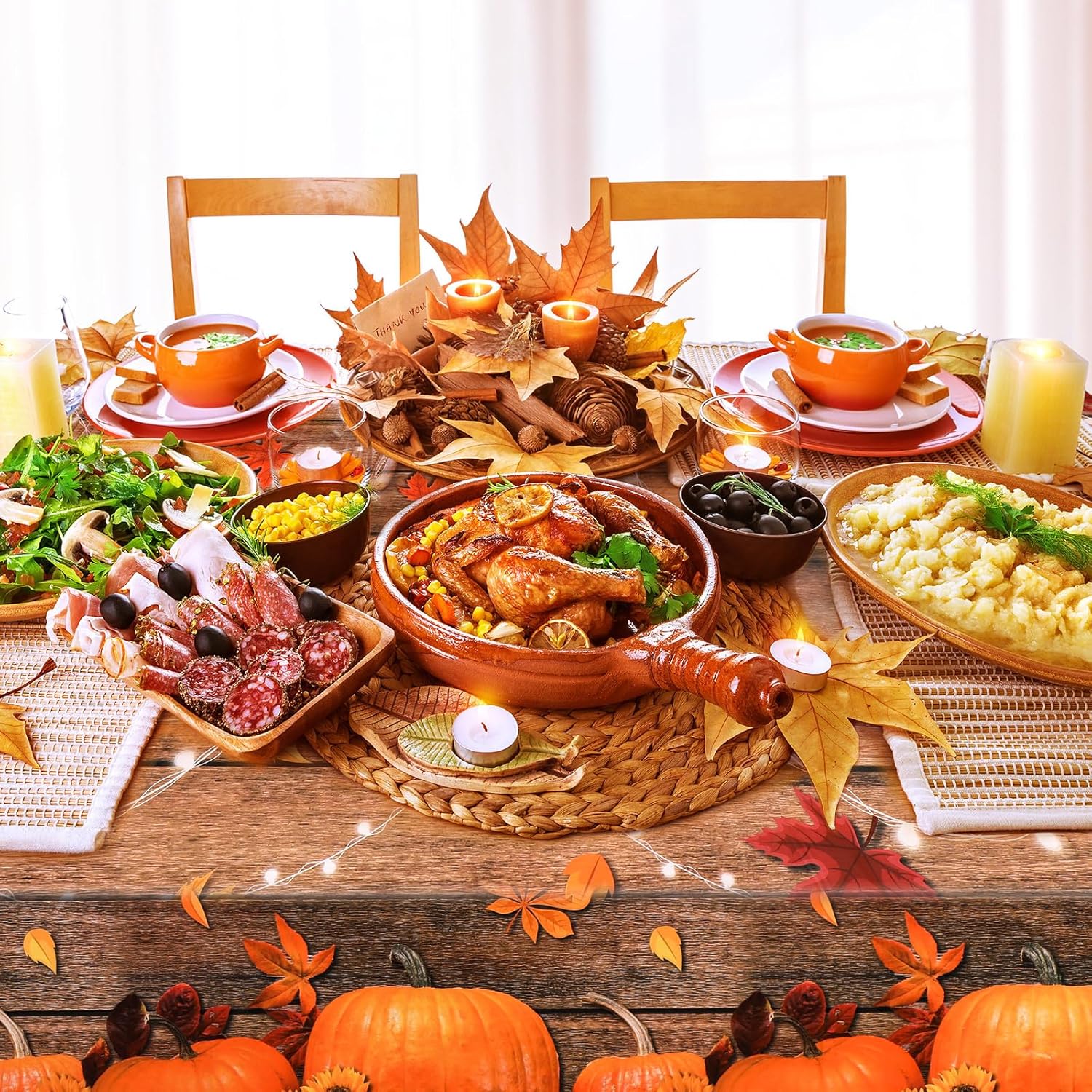 Hosuly 3 manteles de otoño, mantel de plástico desechable con calabaza de Acción de Gracias, funda de plástico para mesa, rectangular, calabaza,