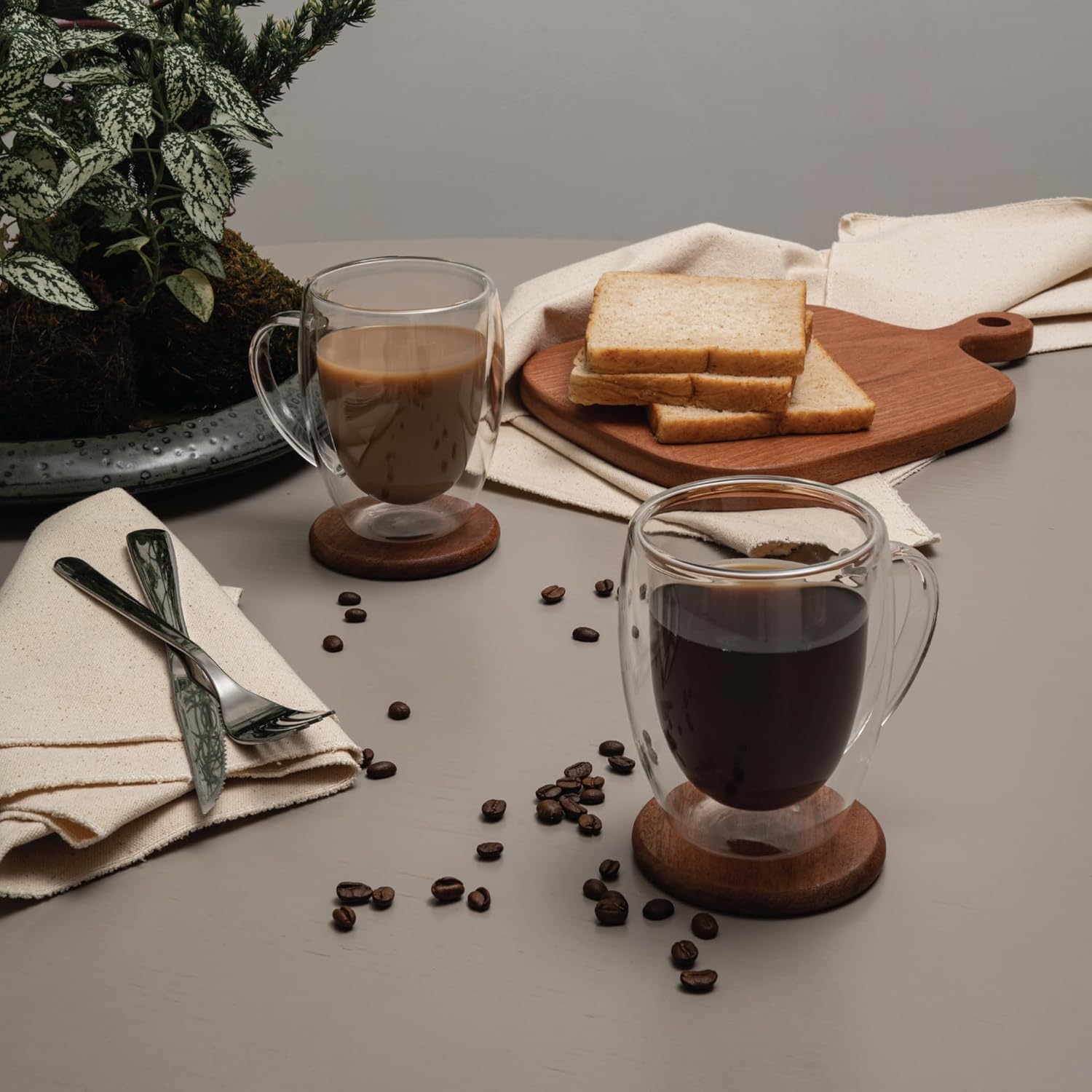 POWERLIX Paquete de 2 tazas de café transparentes de doble pared de 12 onzas con asa, aislamiento de vidrio de doble pared, tazas de vidrio