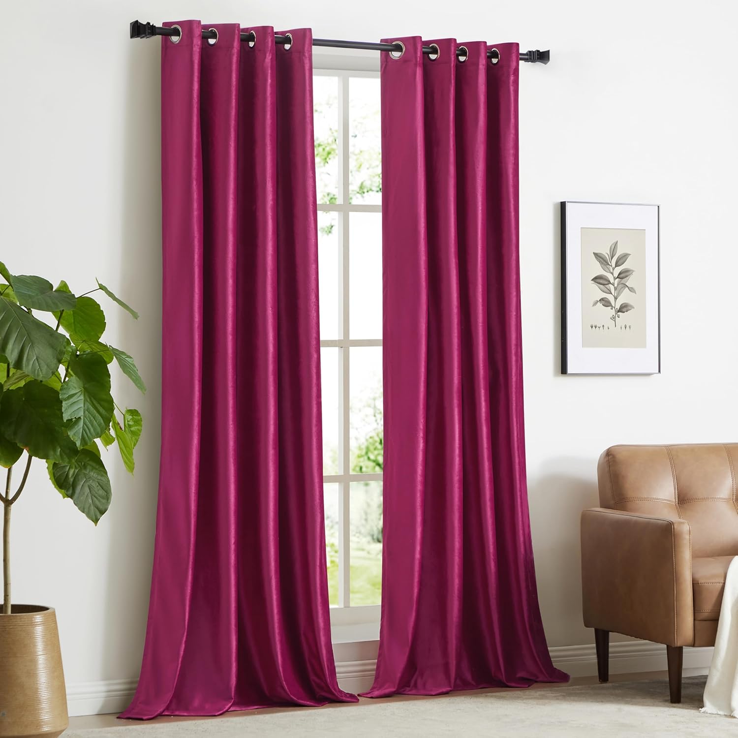 GIGIZAZA Cortinas 100% opacas de terciopelo rosa intenso de 108 pulgadas de largo, 2 paneles para sala de estar, cortinas térmicas de ventana con