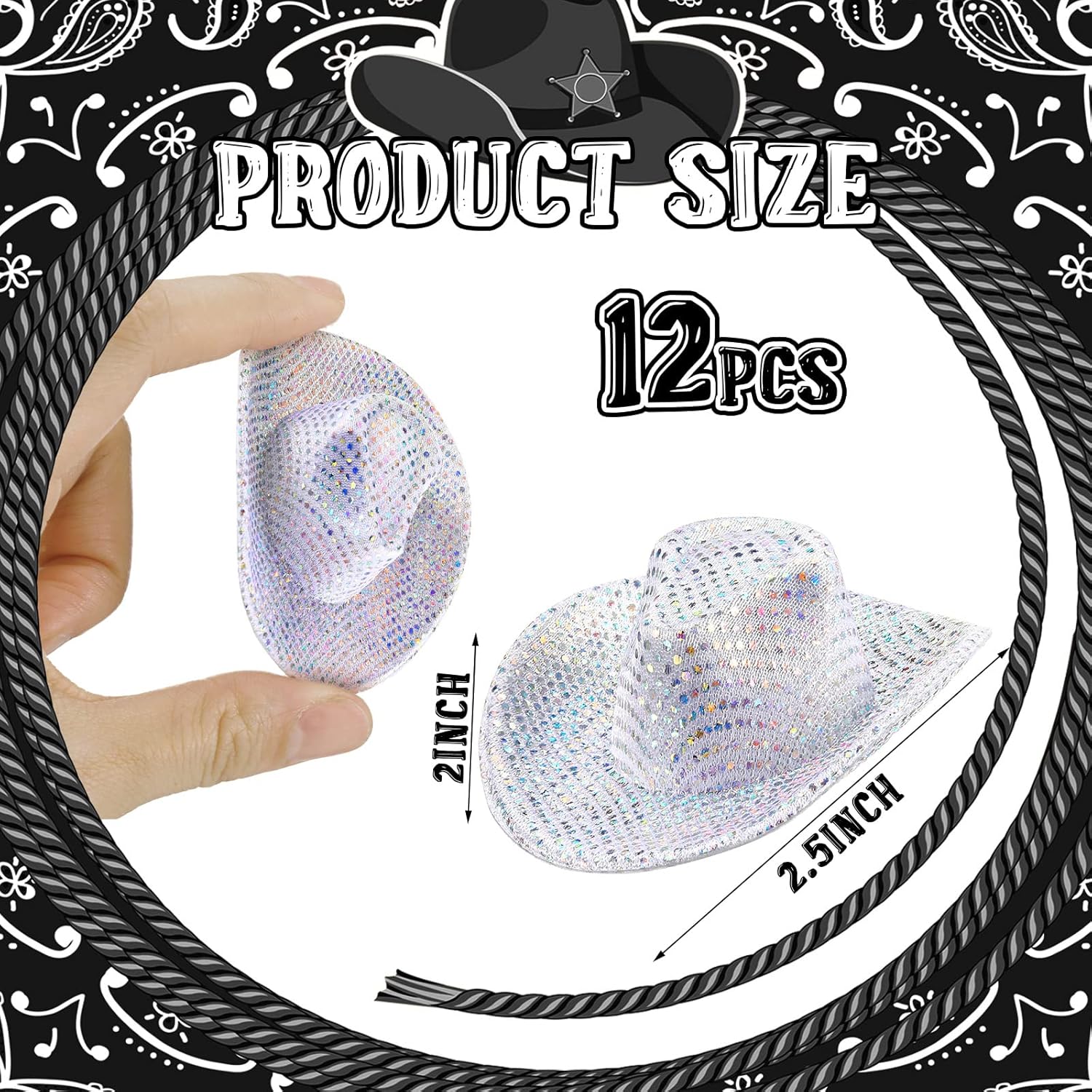 Sotiff Mini sombrero de vaquero de discoteca con luz holográfica espacial para decoración de fiesta de muñeca de fiesta, 12 unidades