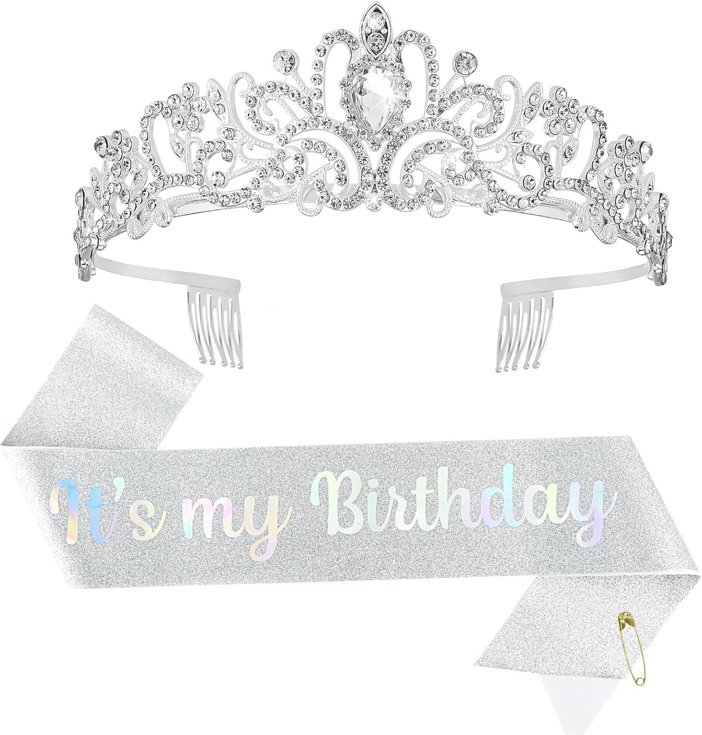 Corona de cumpleaños para mujer, juego de banda y tiara de diamantes de imitación, banda de cumpleaños de princesa y tiara para mujer, decoración de