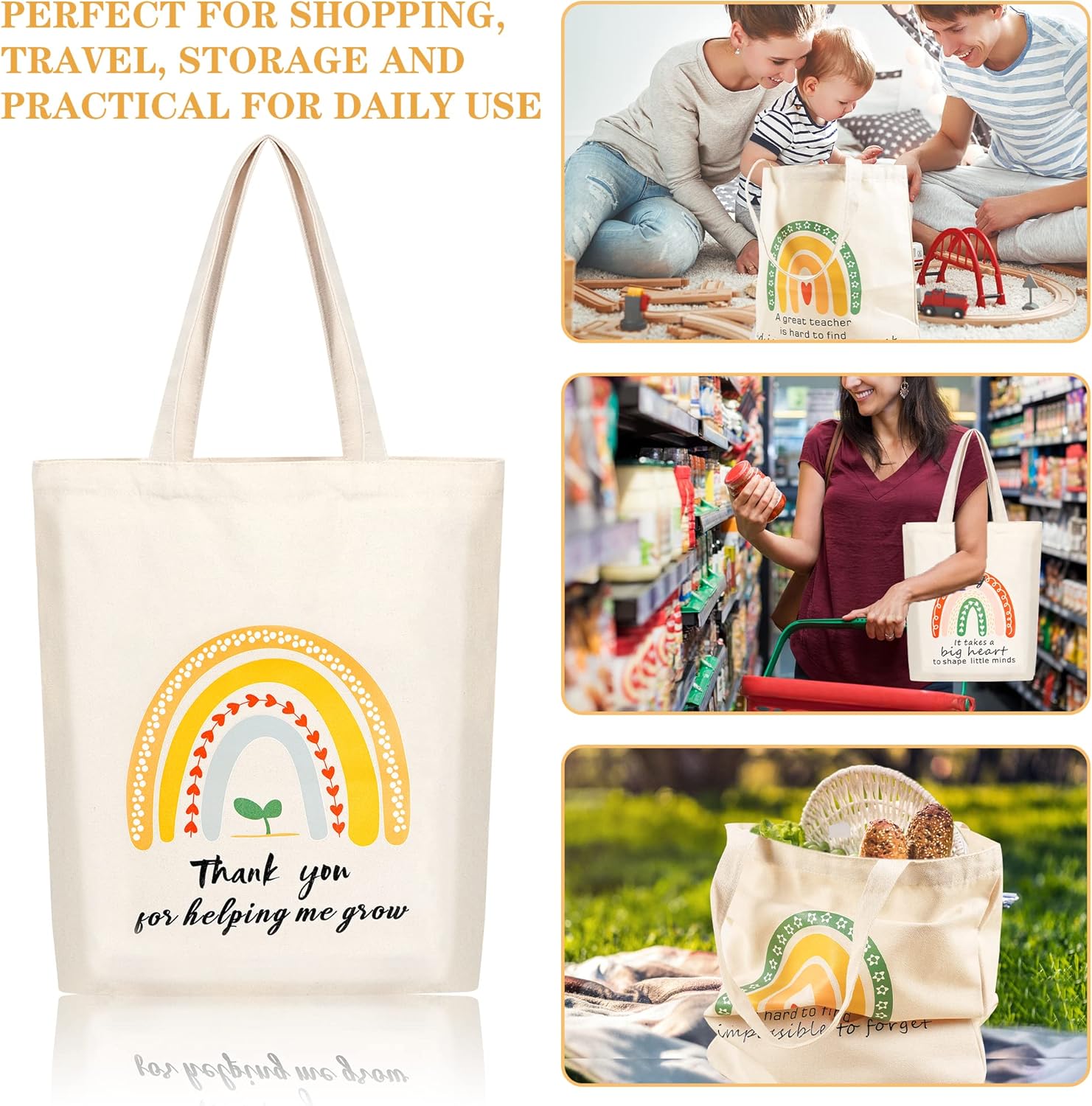 8 bolsas de lona para profesores, regalos de agradecimiento para profesores, bolsas reutilizables esenciales para profesores, regalos de fin de