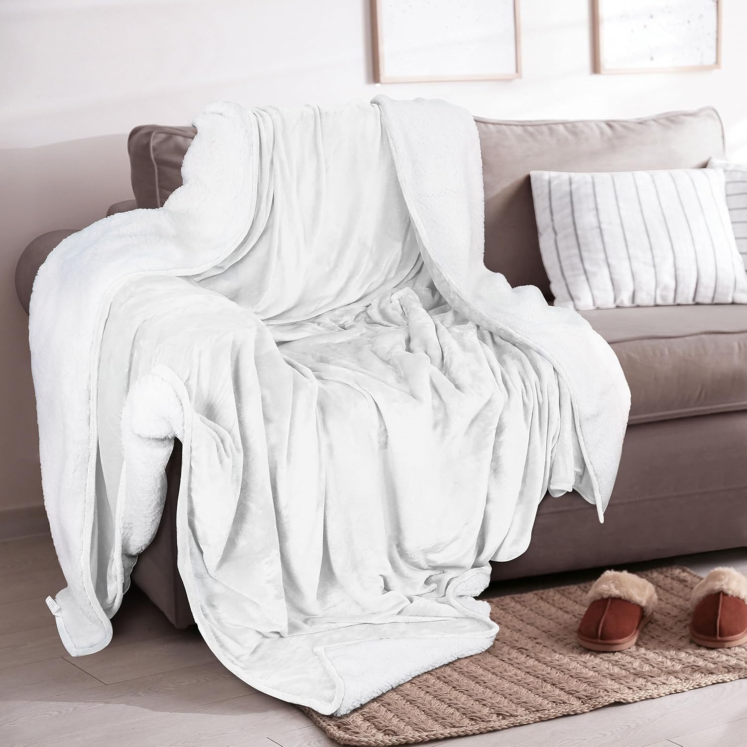 Utopia Bedding Manta Sherpa tamaño Queen blanca, 90 x 90 pulgadas  Manta reversible de forro polar de felpa gruesa y cálida de 480 GSM para cama,