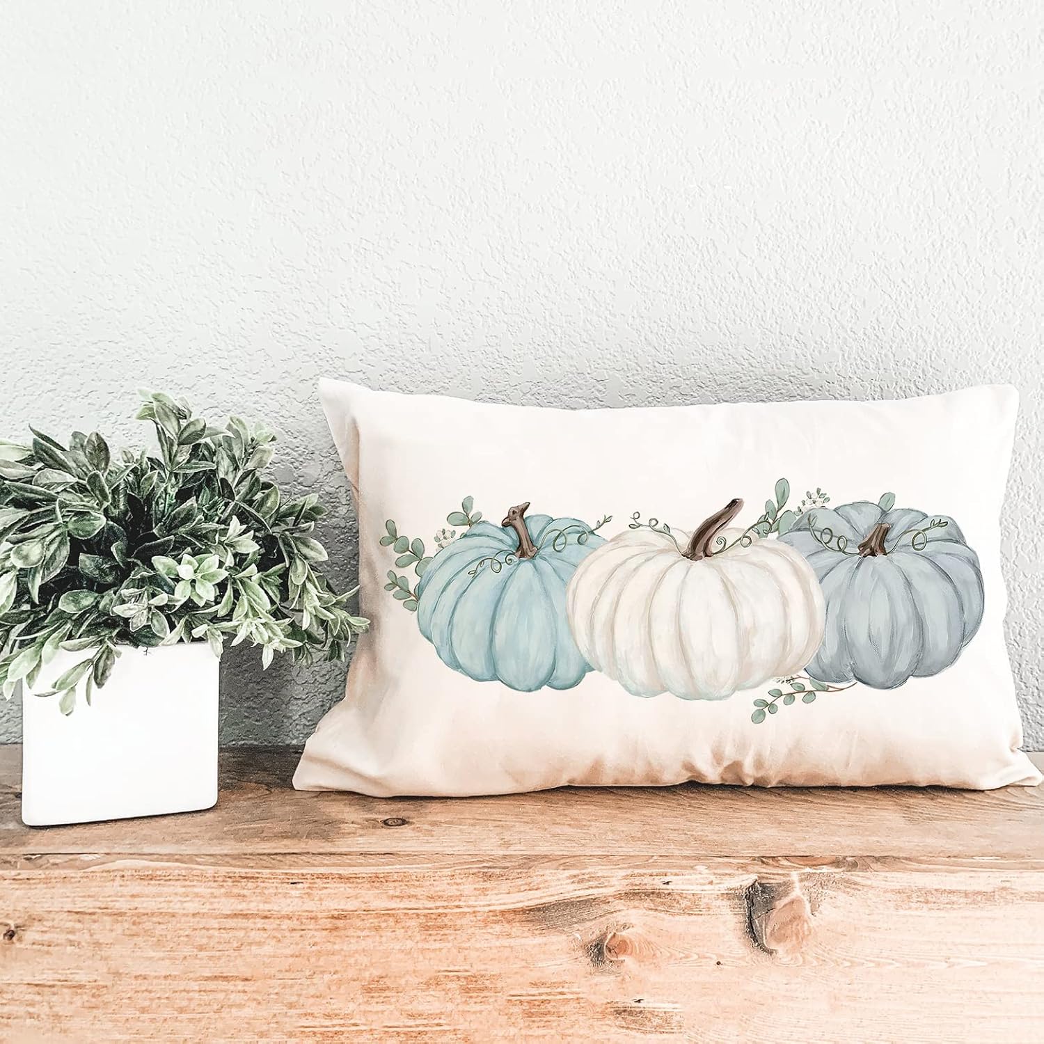 Juego de 2 fundas de almohada decorativas de otoño de 12 x 20 pulgadas, fundas de cojín de calabazas de acuarela, almohadas lumbares, lino