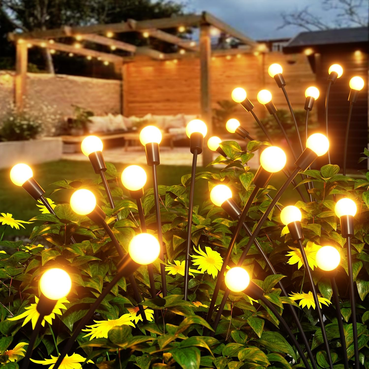 Paquete de 2 luces solares de jardín, 16 luces LED mejoradas para jardín, luces solares para exteriores, brillantes, de alta flexibilidad, para