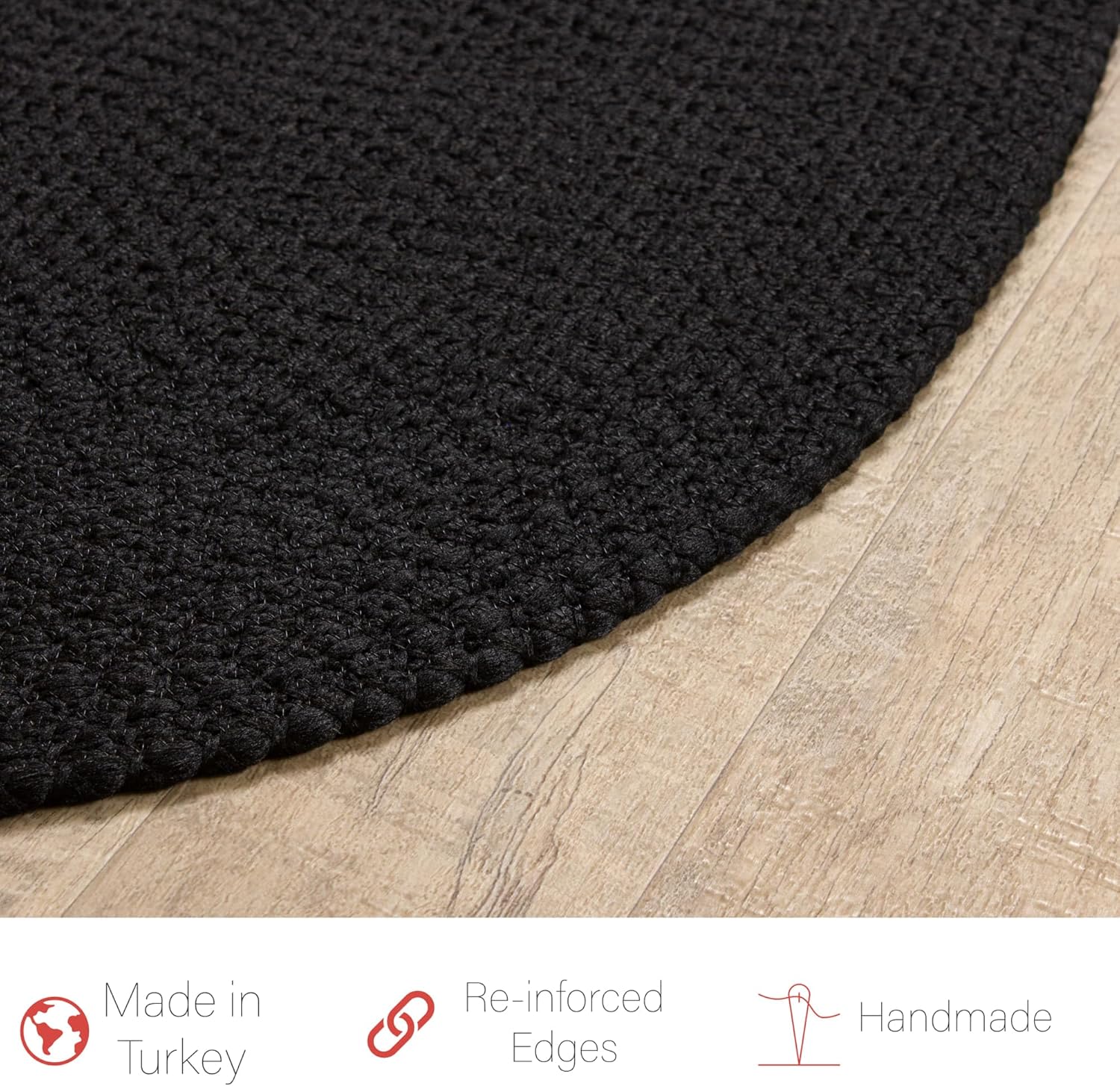 Super Area Rugs Alfombra trenzada negra para fregadero de cocina campestre, alfombra primitiva duradera, ovalada, de 2 x 3 pies