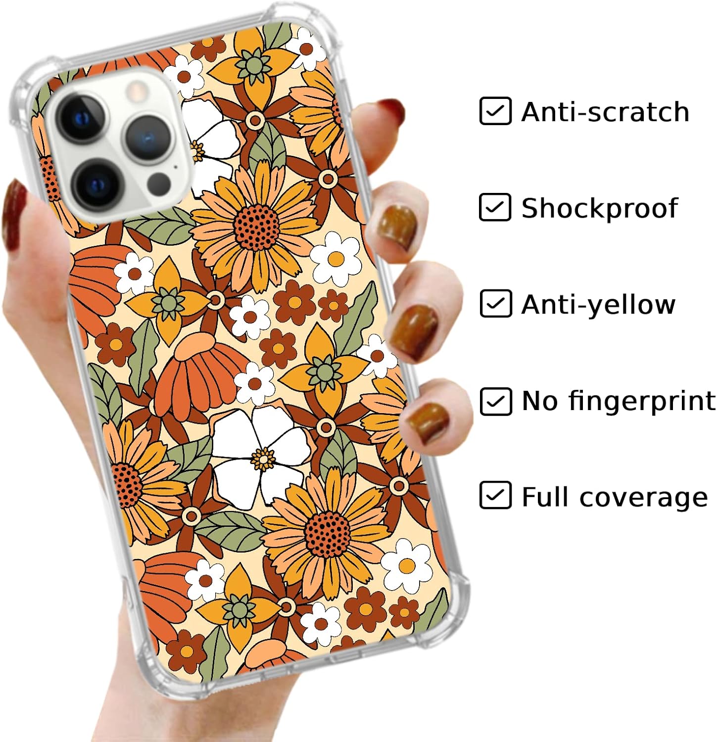 Lobtseyrem Funda de flores retro de los años 70 compatible con iPhone 15 Pro, funda floral colorida hippie Groovy para iPhone 15 Pro, funda de TPU a