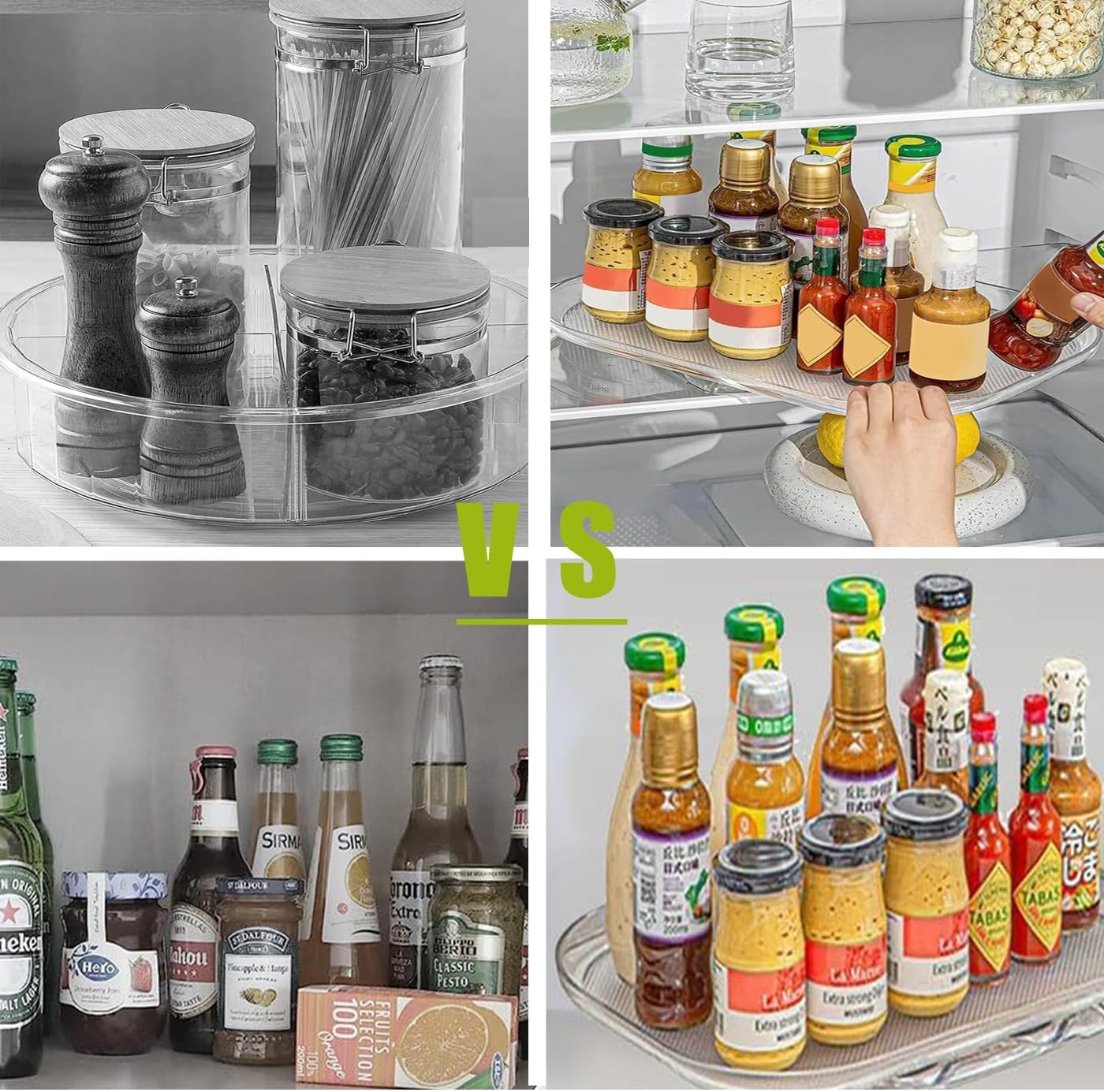 Lazy Susan – Organizador de tocadiscos para refrigerador, organizador de despensa, organizador de cocina, organizador rectangular transparente para
