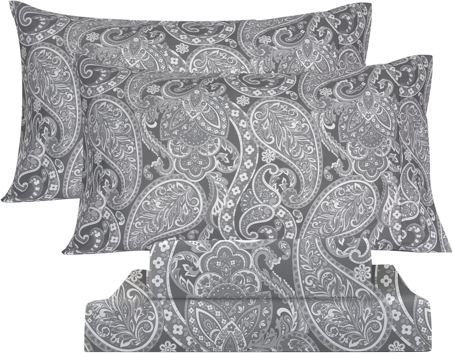 KACEMOO Juego de sábanas de 3 piezas, tamaño individual, estampado de cachemira morado, juego de sábanas con estampado floral, bolsillo profundo,