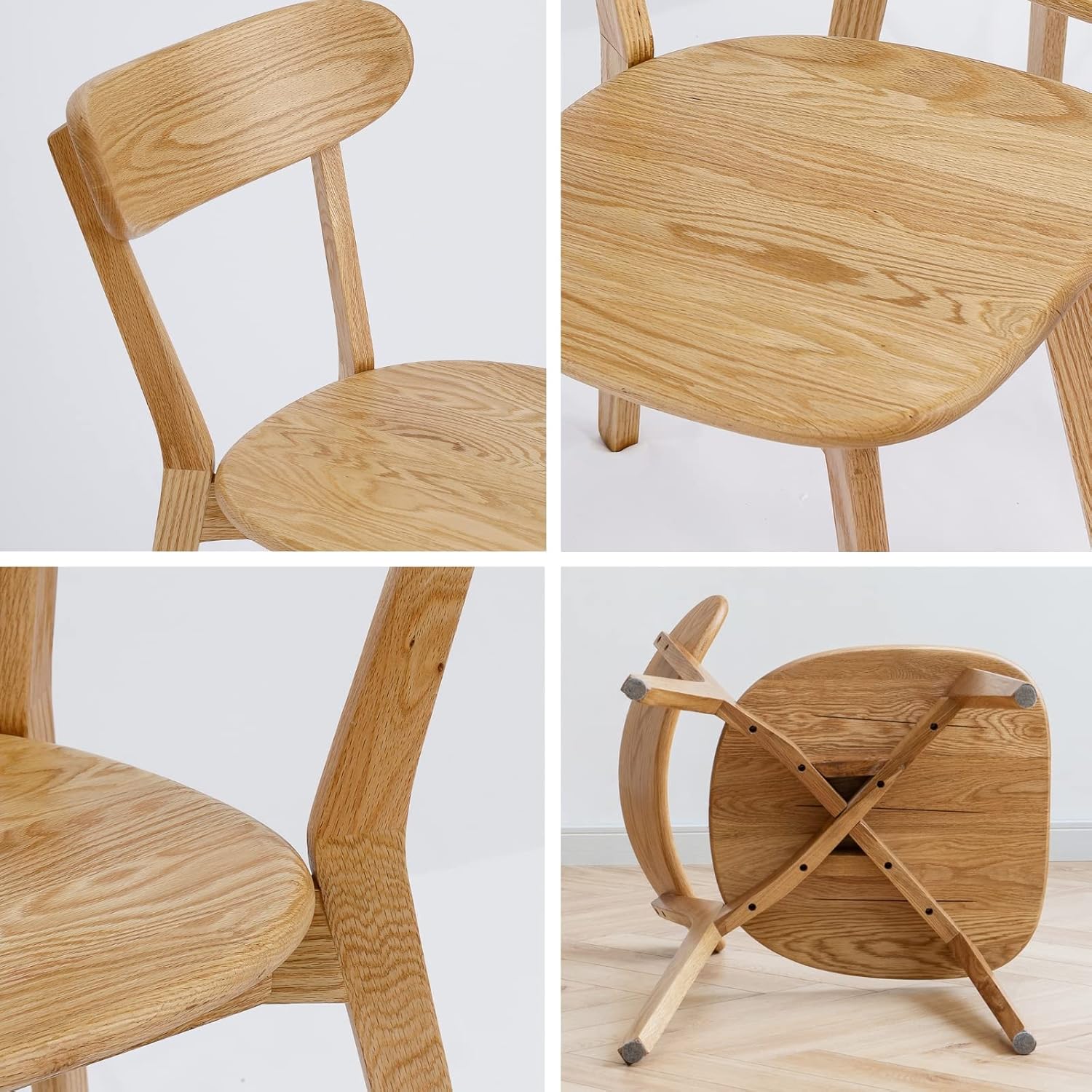 Grewood Sillas de comedor 100% de madera de roble macizo, sillas de comedor modernas de mediados de siglo con respaldo ancho redondeado, sillas para