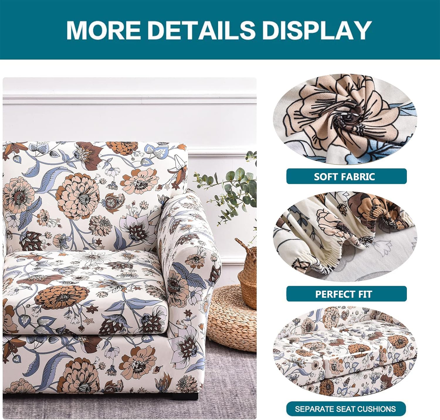 KRFOONN Fundas para silla de 2 piezas con estampado, fundas para sofá, fundas de sofá lavables, fundas protectoras de muebles con parte inferior