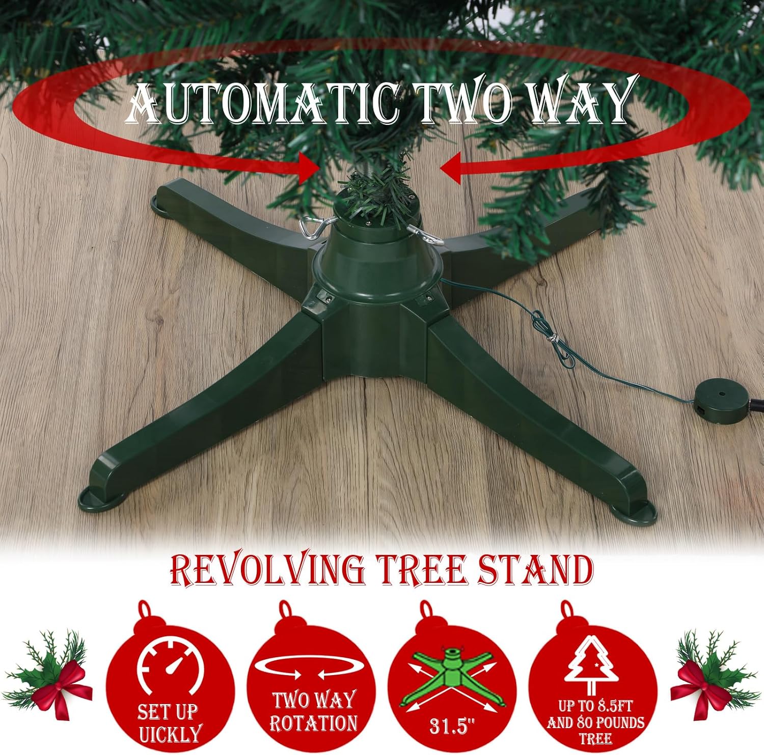 Xuhal Soporte giratorio para árbol de Navidad de 360 grados, soporte giratorio para árbol de Navidad, base de árbol de Navidad verde con adaptador