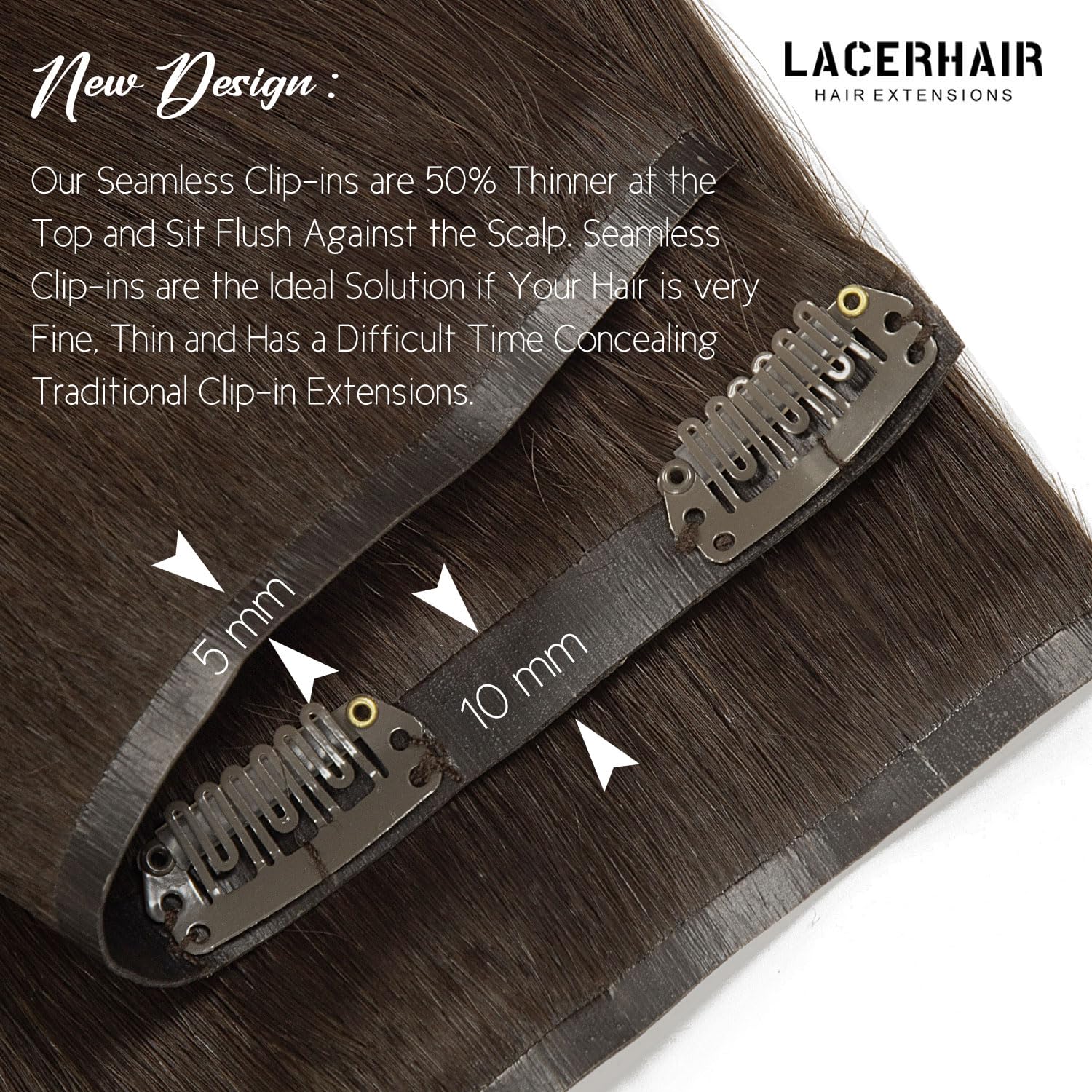 Lacer Extensiones de cabello humano real con clip, extensiones de cabello humano con clip, de 18 pulgadas, sin costuras, trama de poliuretano, 7