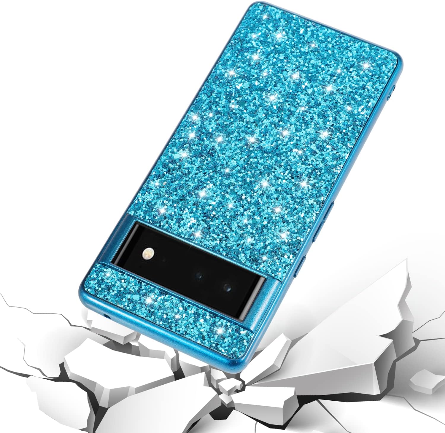 Ranyi Funda para Google Pixel 6a, funda para teléfono Google Pixel 6a, brillante brillante con diamantes de imitación con parachoques galvanizado