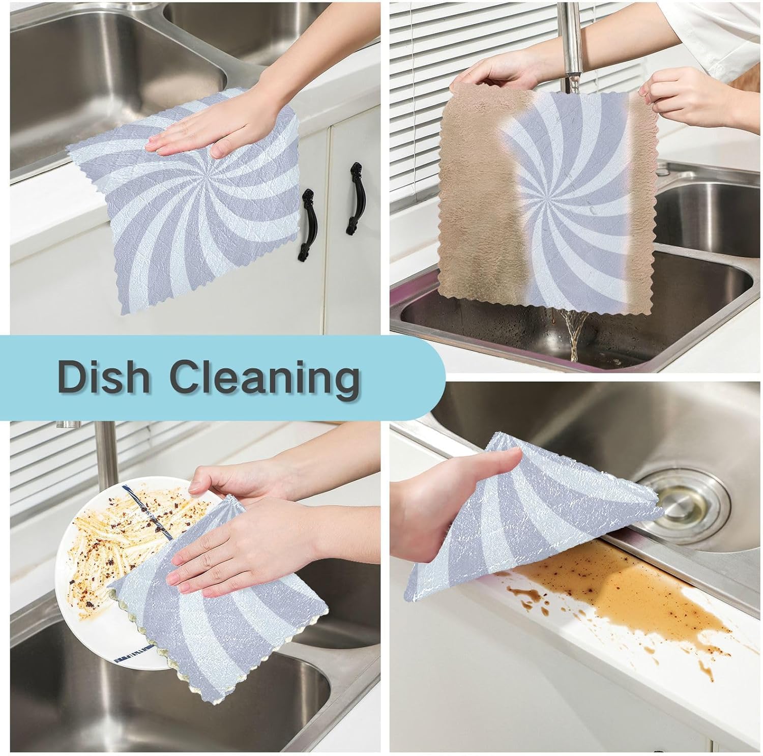 Twirl Swirl Grey Set of 6 Quick Dry Microfiber Cleaning Towels Kitchen Print Soft Tea Towels for Kitchen for Restaurant Coffee
