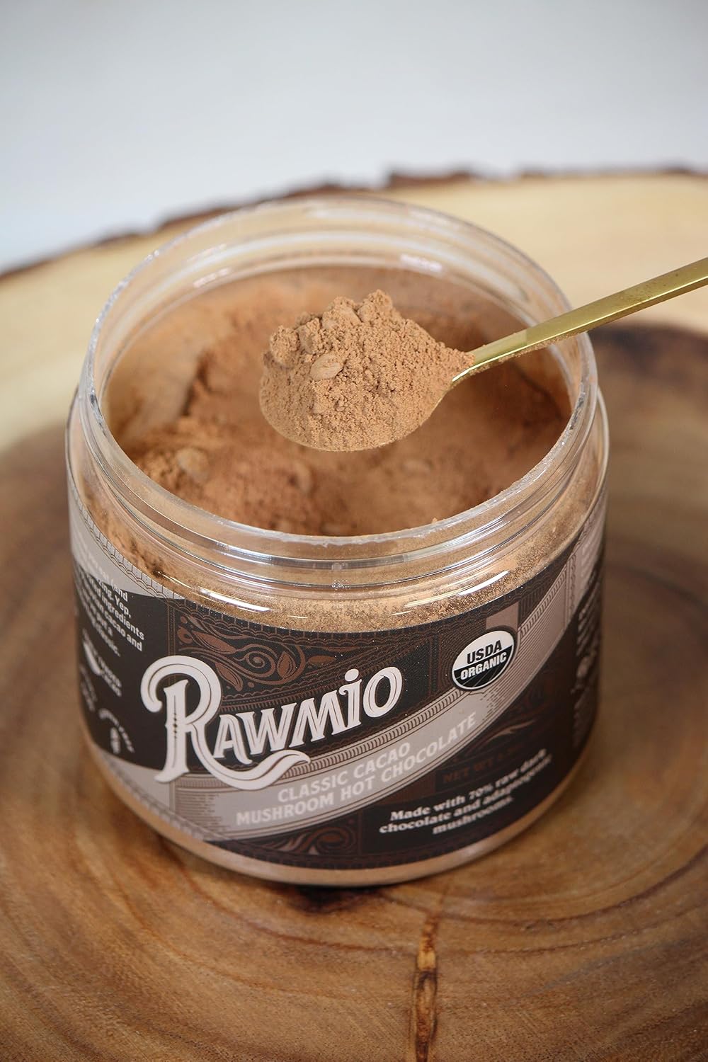 Rawmio Chocolate caliente orgánico clásico con champiñones y cacao, vegano, kosher, bajo en grasa y sin gluten, paquete de 1, 8.5 onzas