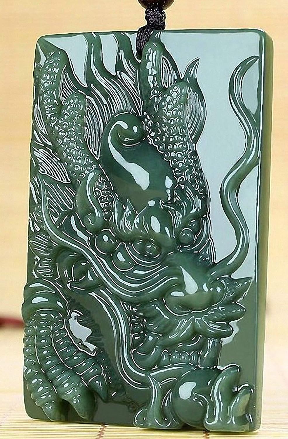 Amuleto colgante de nefrita de jade verde hetiano natural tallado Fengshui zodiaco dragón bestia, Jade, no conocido