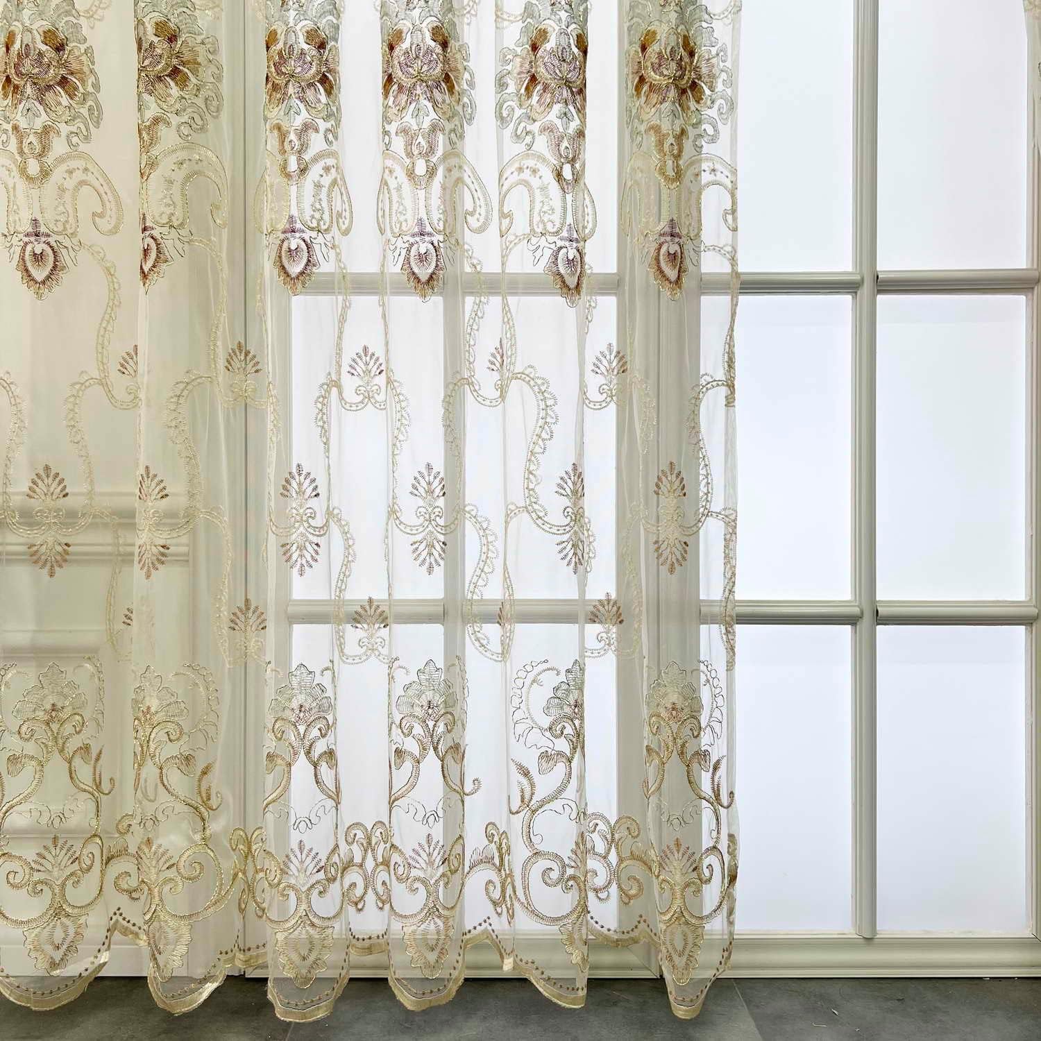 WPKIRA Cortina de gasa con diseño de flores en bordado europeo con ranura para cortinero Cortina romántica para ventana, para dormitorio o villa